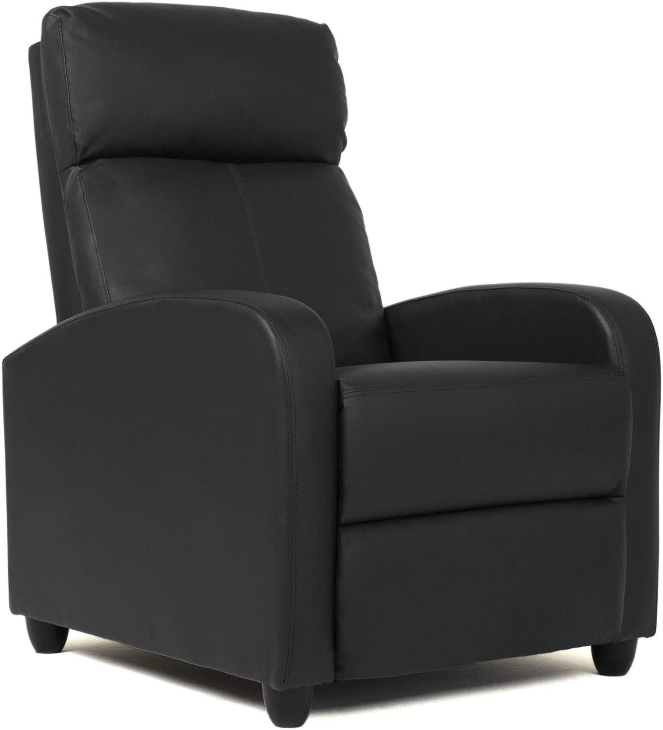 Black Leather Wingback Recliner with Arm Rest