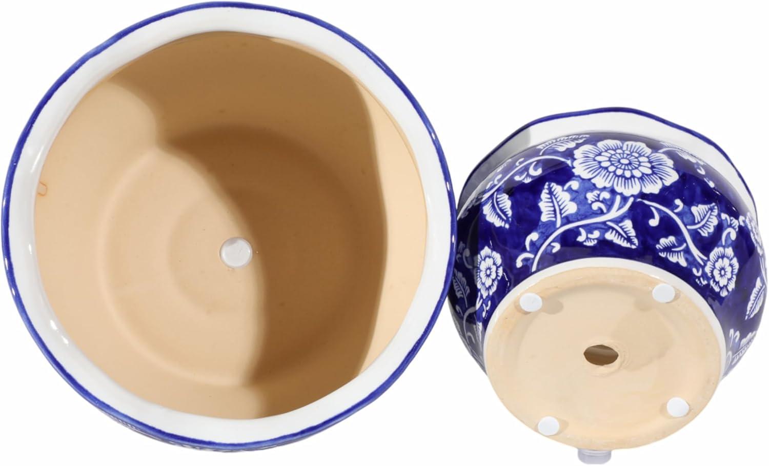 Sagebrook Home 2pc Chinoisere Ceramic Indoor Outdoor Planter Pots Blue/White: Hand-Painted, Rust-Resistant, No Assembly Required