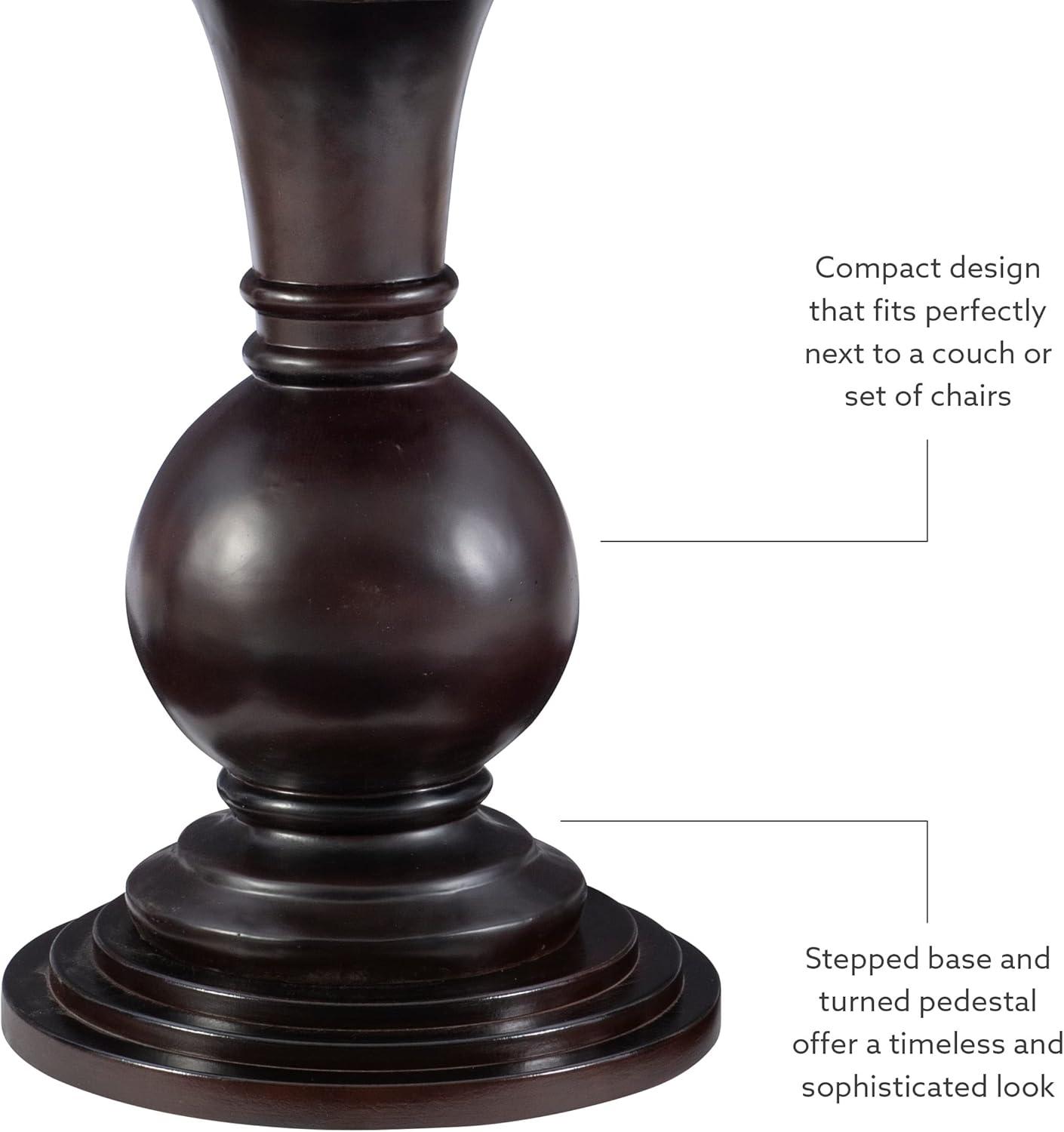 Linon Amelia Round Wood Accent Table Pedestal Base 26.5" High in Espresso