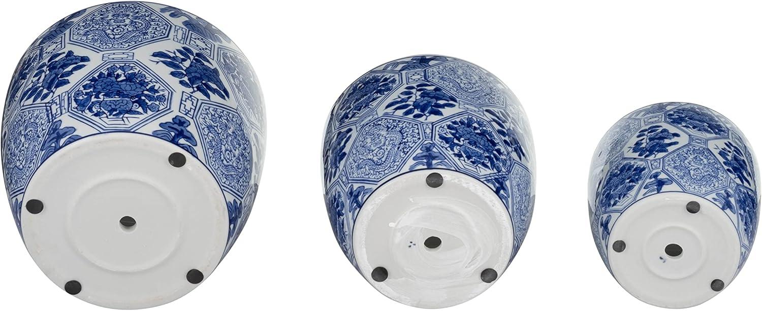 Sagebrook Home 3pc Chinoiserie Ceramic Indoor Outdoor Planter Pots Blue/White: Rust-Resistant, Hand-Painted, No Drainage Holes