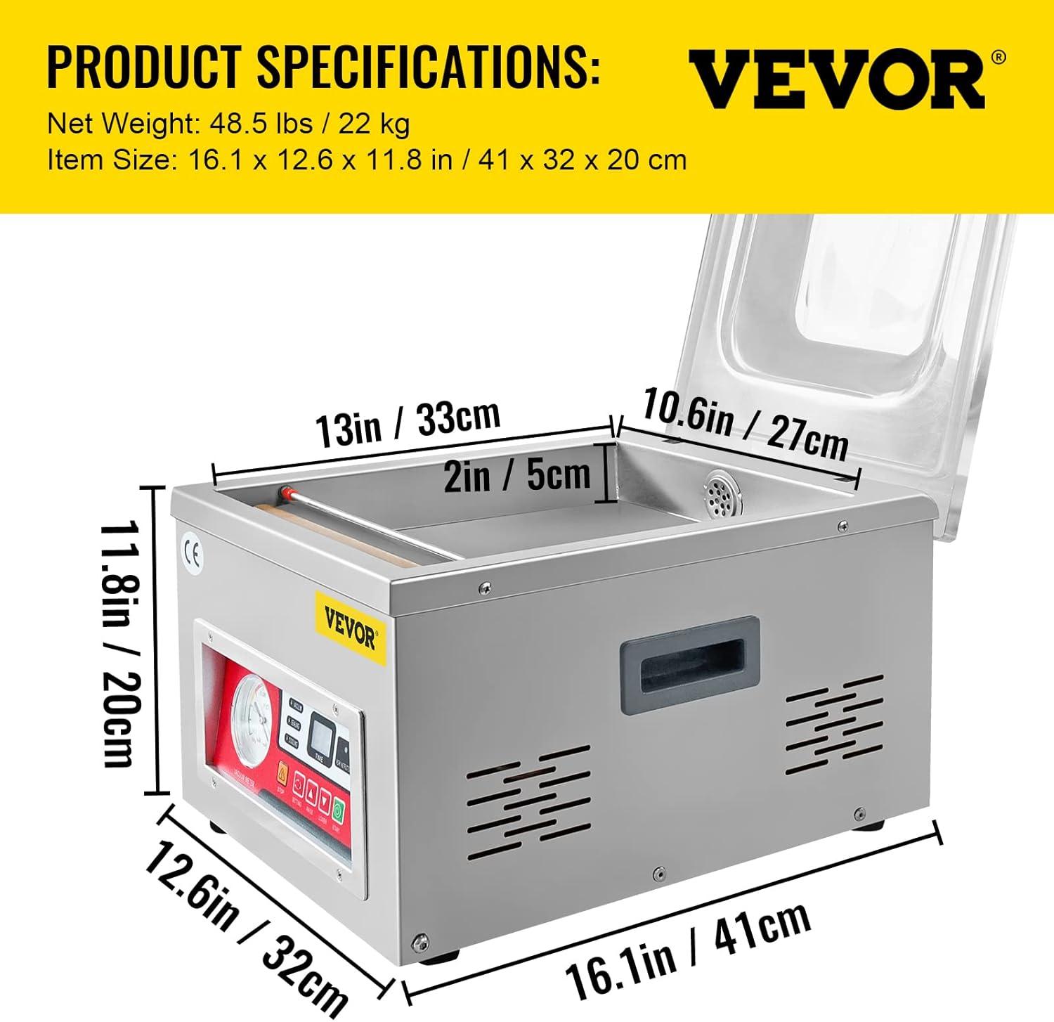 Chamber Vacuum Sealer, DZ-260A 6.5 m³/h Pump Rate, Excellent Sealing Effect with Automatic Control, 110V Kitchen Packaging Machine for Fresh Meats, Fruit Saver, Home, Commercial Using