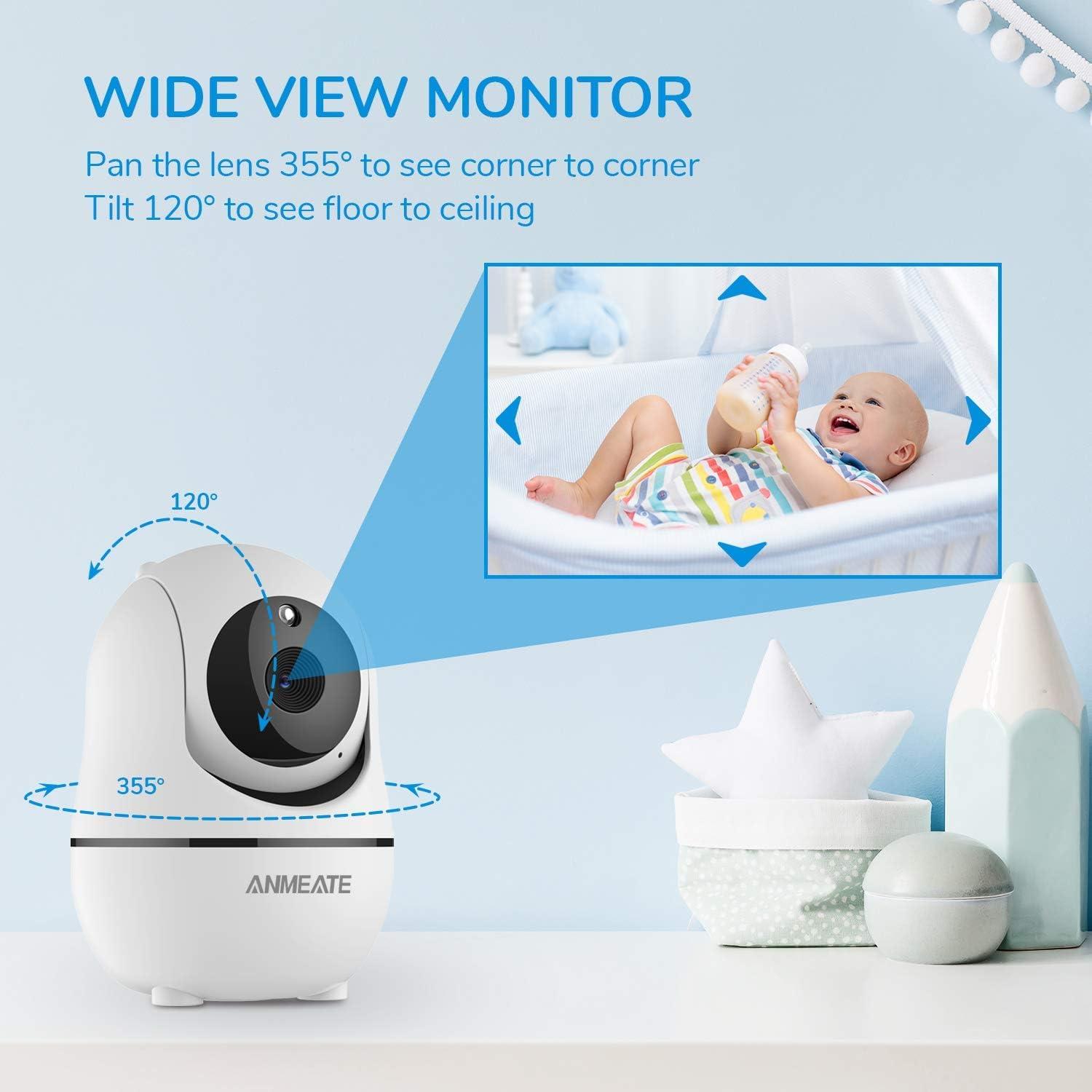 ANMEATE White Wireless Baby Monitor with Night Vision and Talk Back