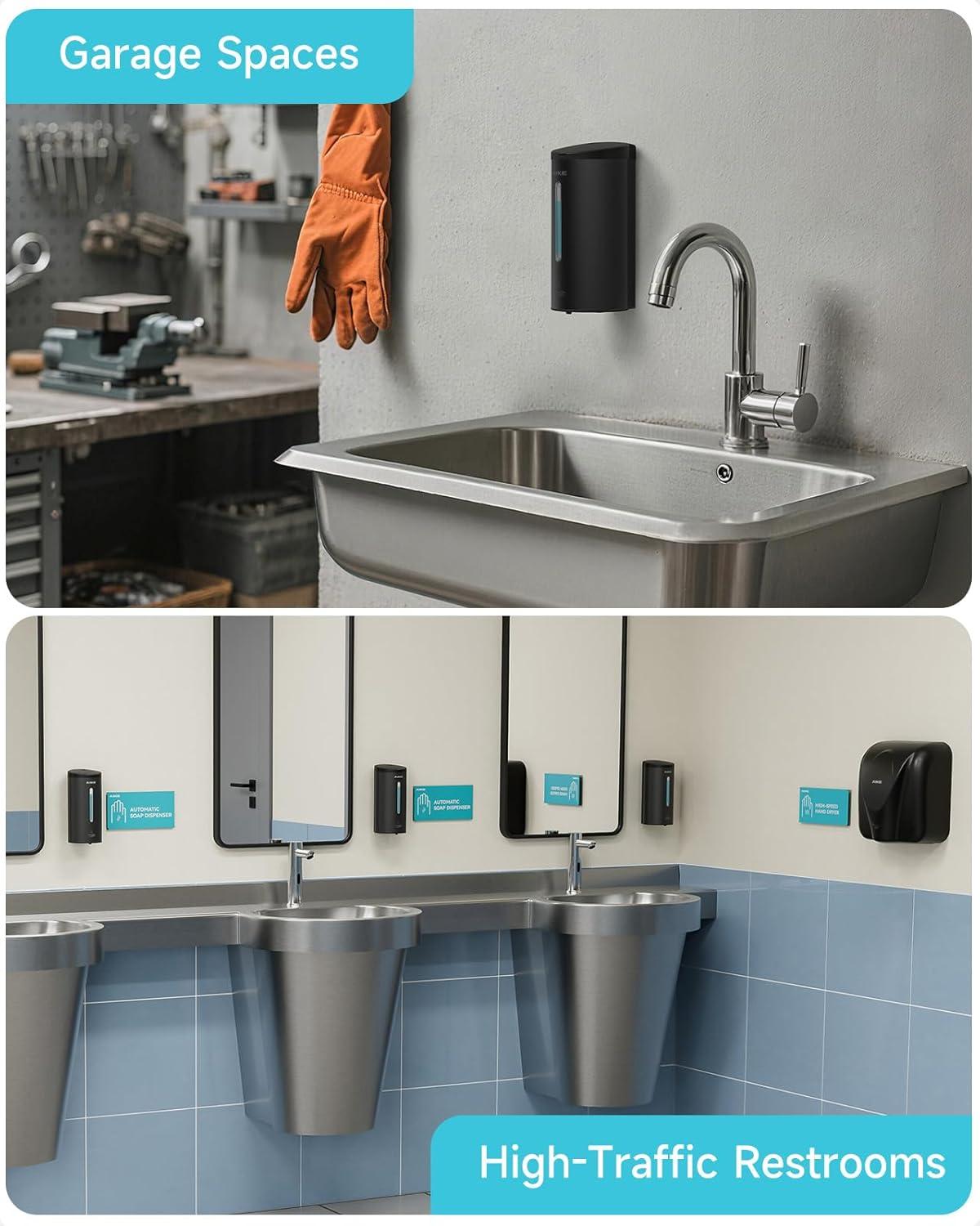 AIKE Automatic Wall Mount Liquid Soap Dispenser, Commercial Stainless Steel with 25oz Large Capacity Save Time Effort and Cost,Model AK1205(Matte Black)