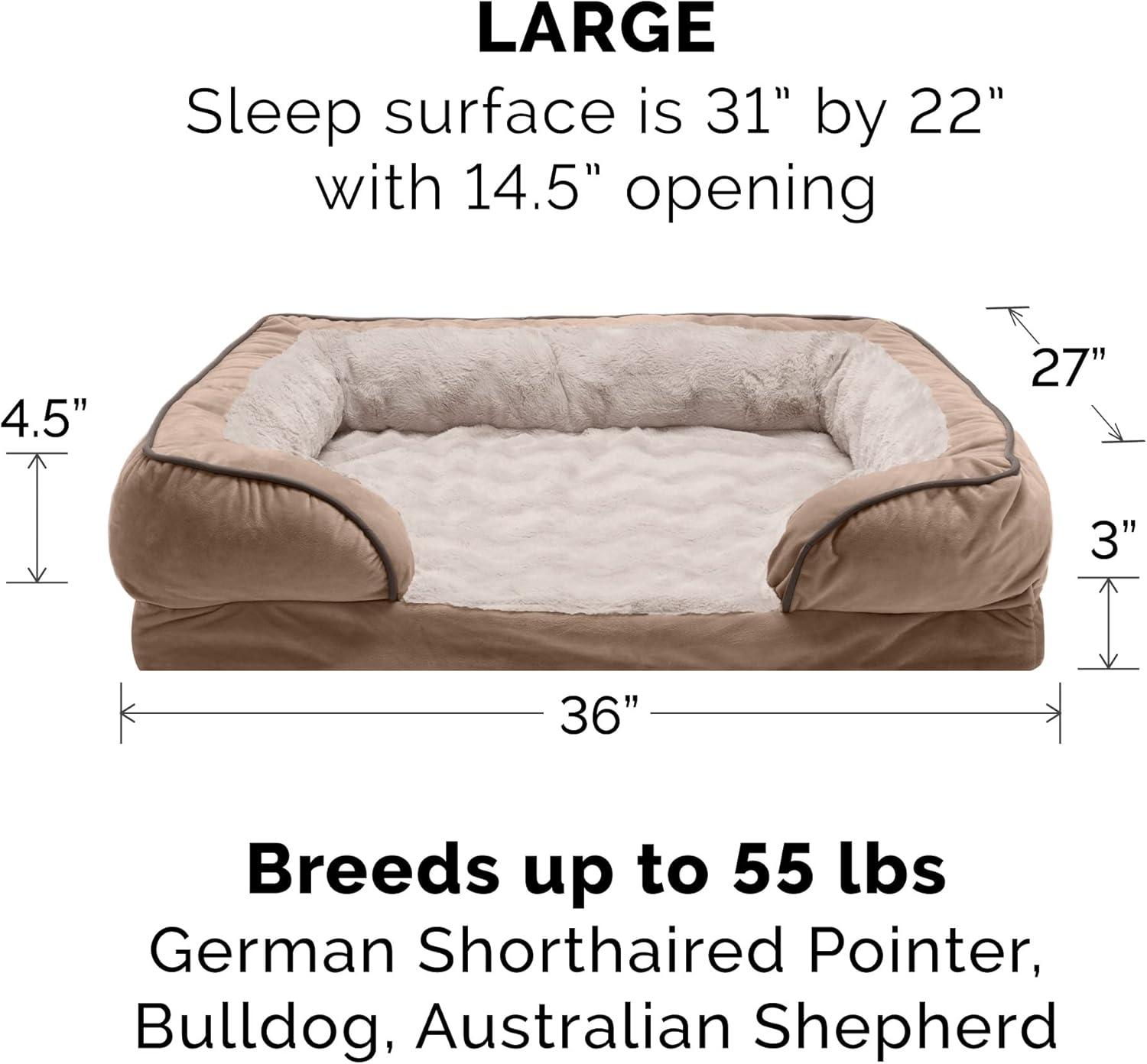 FurHaven Velvet Waves Perfect Comfort Cooling Gel Sofa Dog Bed - Large, Brownstone