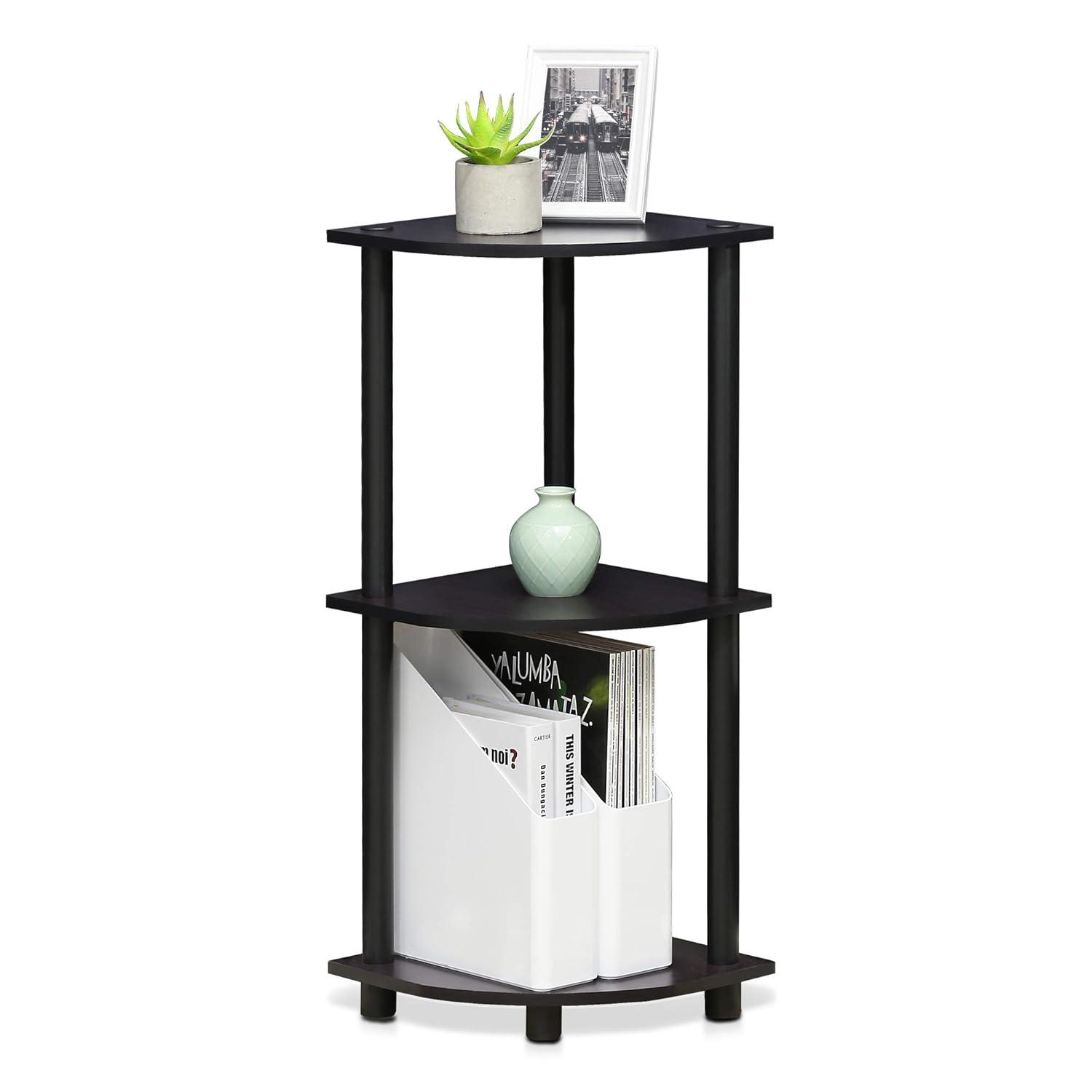 Furinno 3-Tier Corner Display Rack Multipurpose Shelving Unit Industrial Ladder Bookcase,Dark Walnut