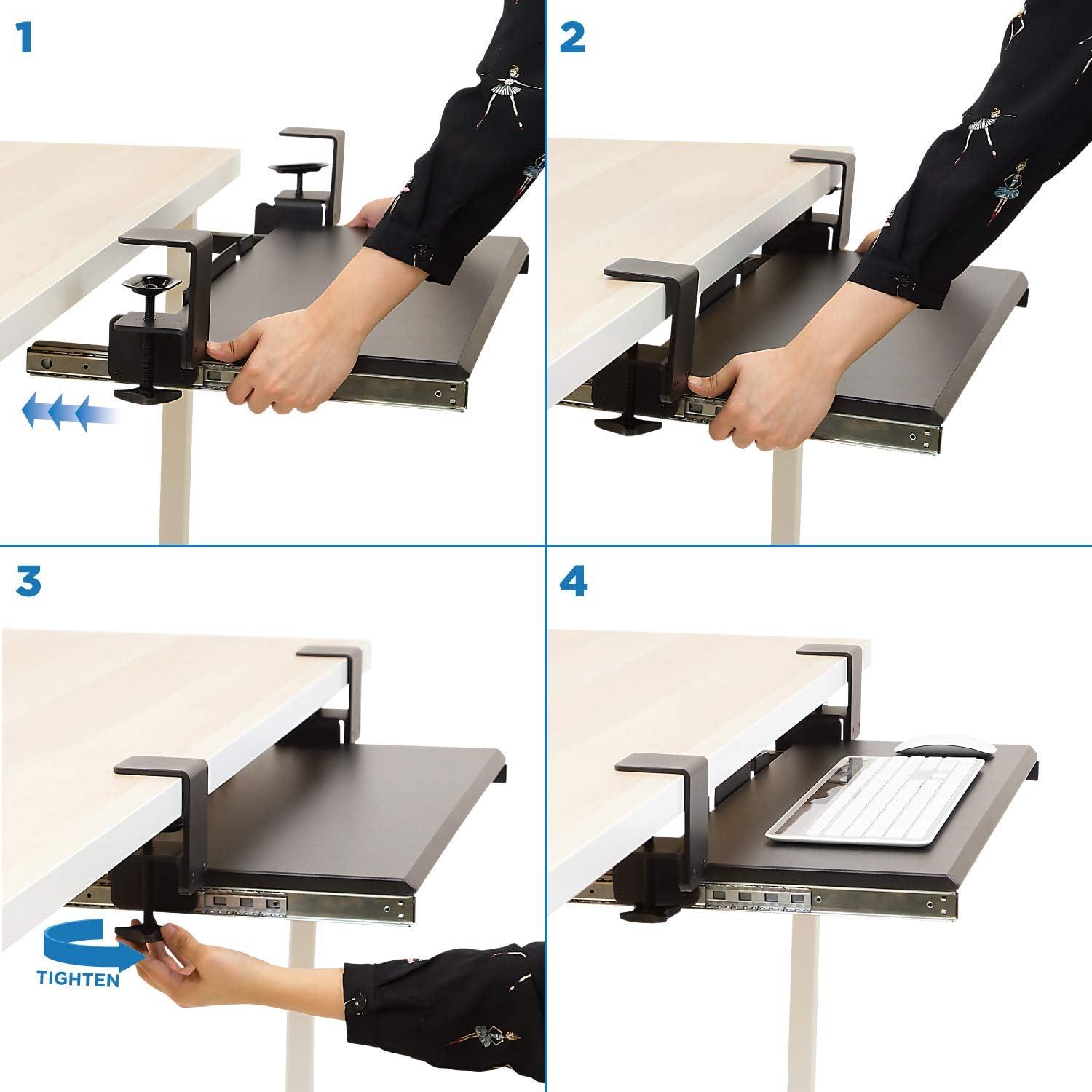 Mount-It! Clamp Keyboard Tray - Ergonomic Under Desk Pull Out Keyboard and Mouse Platform with No-Drill Easy Installation - 27 Inch Wide