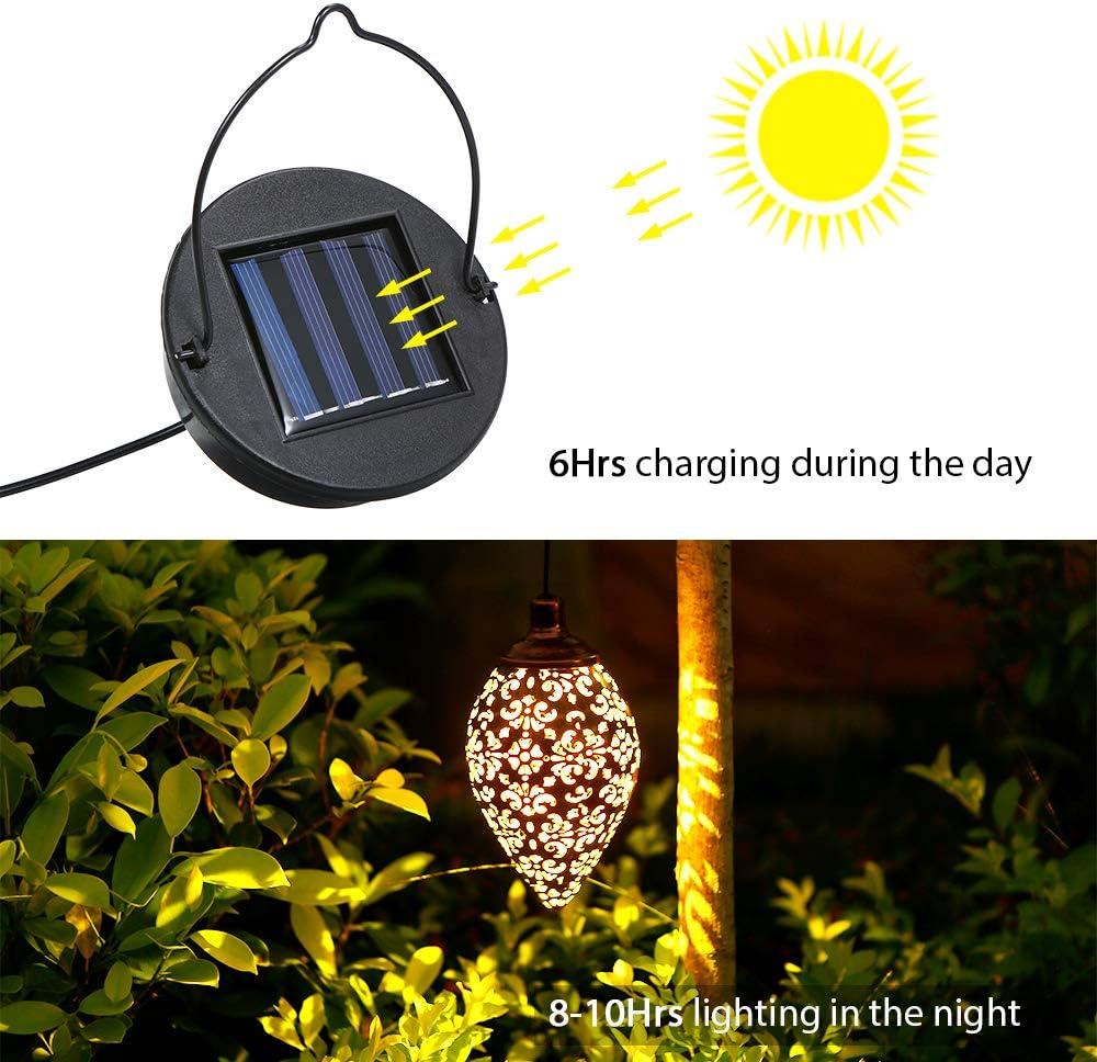 Olive Shape Hanging Solar LED Metal Lanterns, 2 Pack