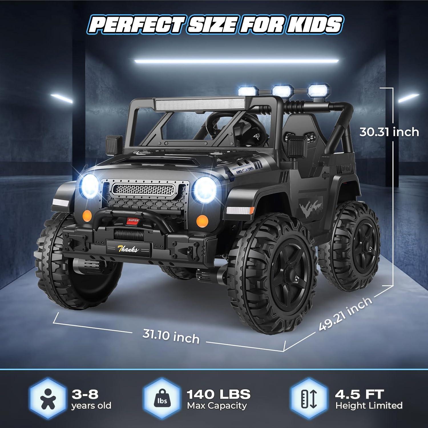 Ancheer 24V 4WD//2WD Ride On Jeep Truck,2 Seater Kids UTV With 4X200w Powerful Engine,Remote Control,Bluetooth,20 Wide Seat,Vehicles for Kids Toddlers