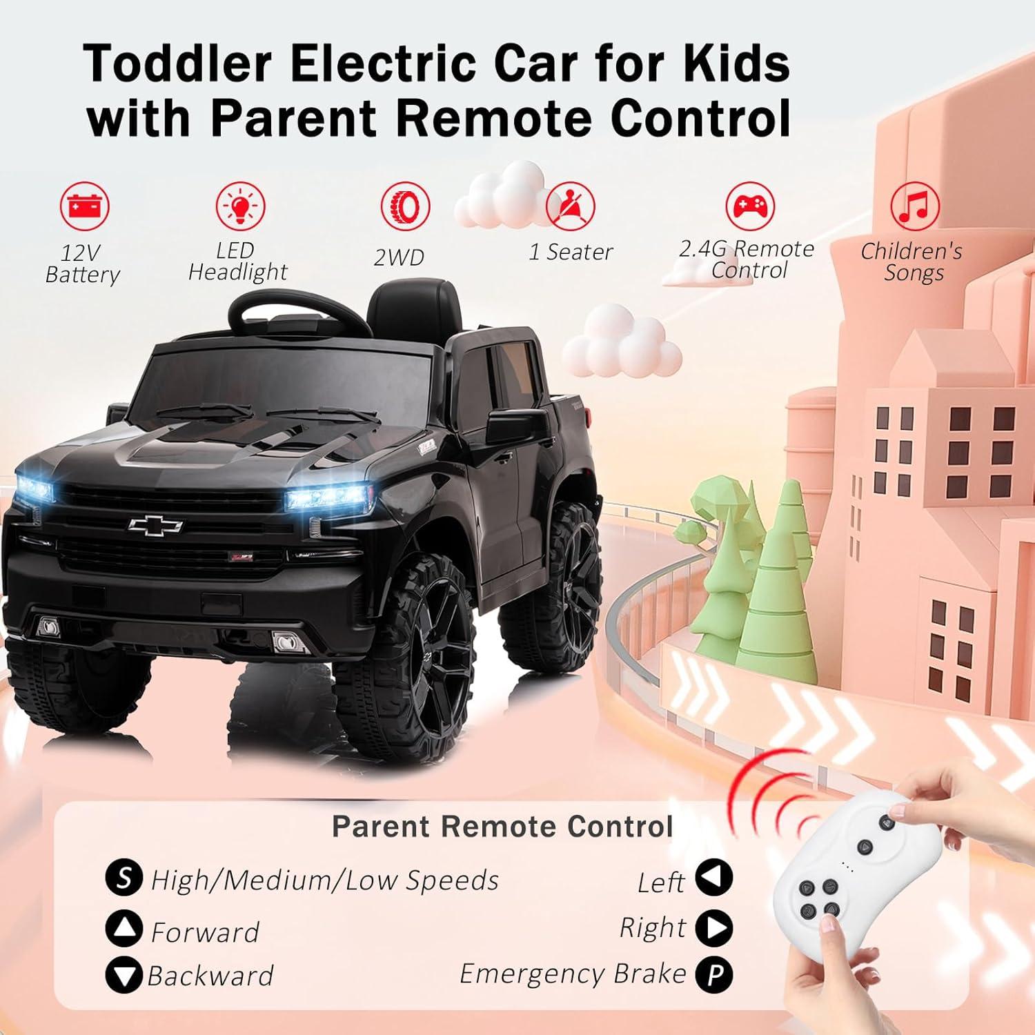 Jojoka 12V Licensed Chevrolet Silverado GMC Ride on Truck Car for Kids Battery Powered Electric Toys Vehicles with Remote Control, LED Light, Bluetooth, Spring Suspension, for 3-8 Years Old, Pink