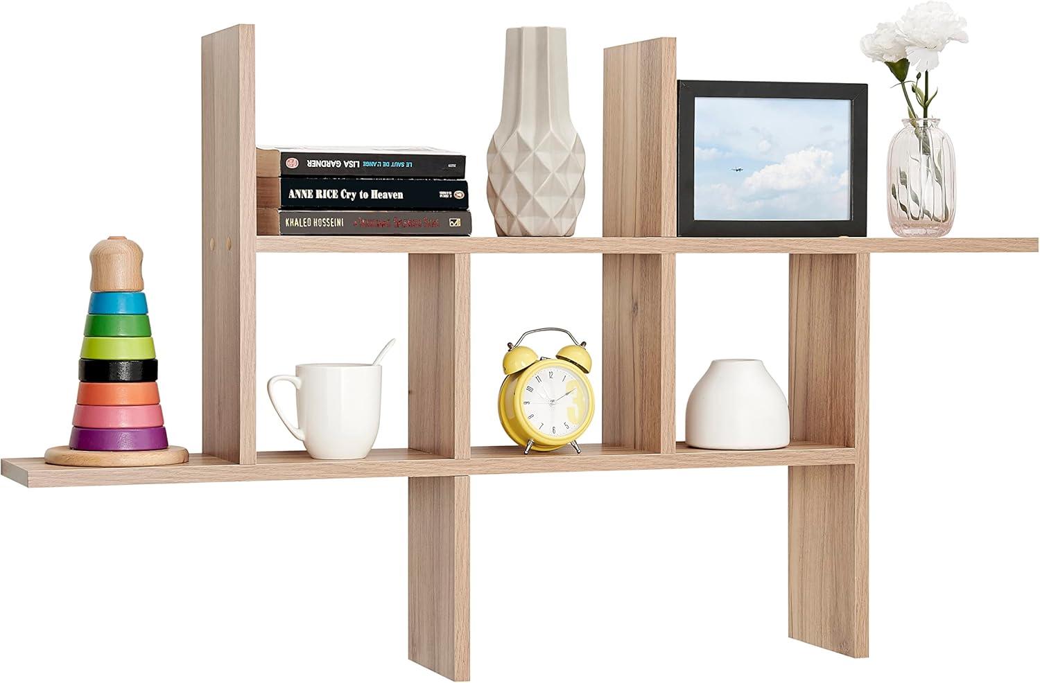 Danya B. 40" x 24" Cantilever Cubby Wall Shelf Chestnut: Mid-Century Modern Style, Laminated MDF, Iron Hardware