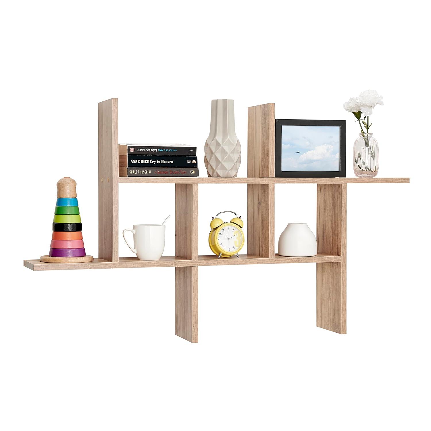 Danya B. 40" x 24" Cantilever Cubby Wall Shelf Chestnut: Mid-Century Modern Style, Laminated MDF, Iron Hardware