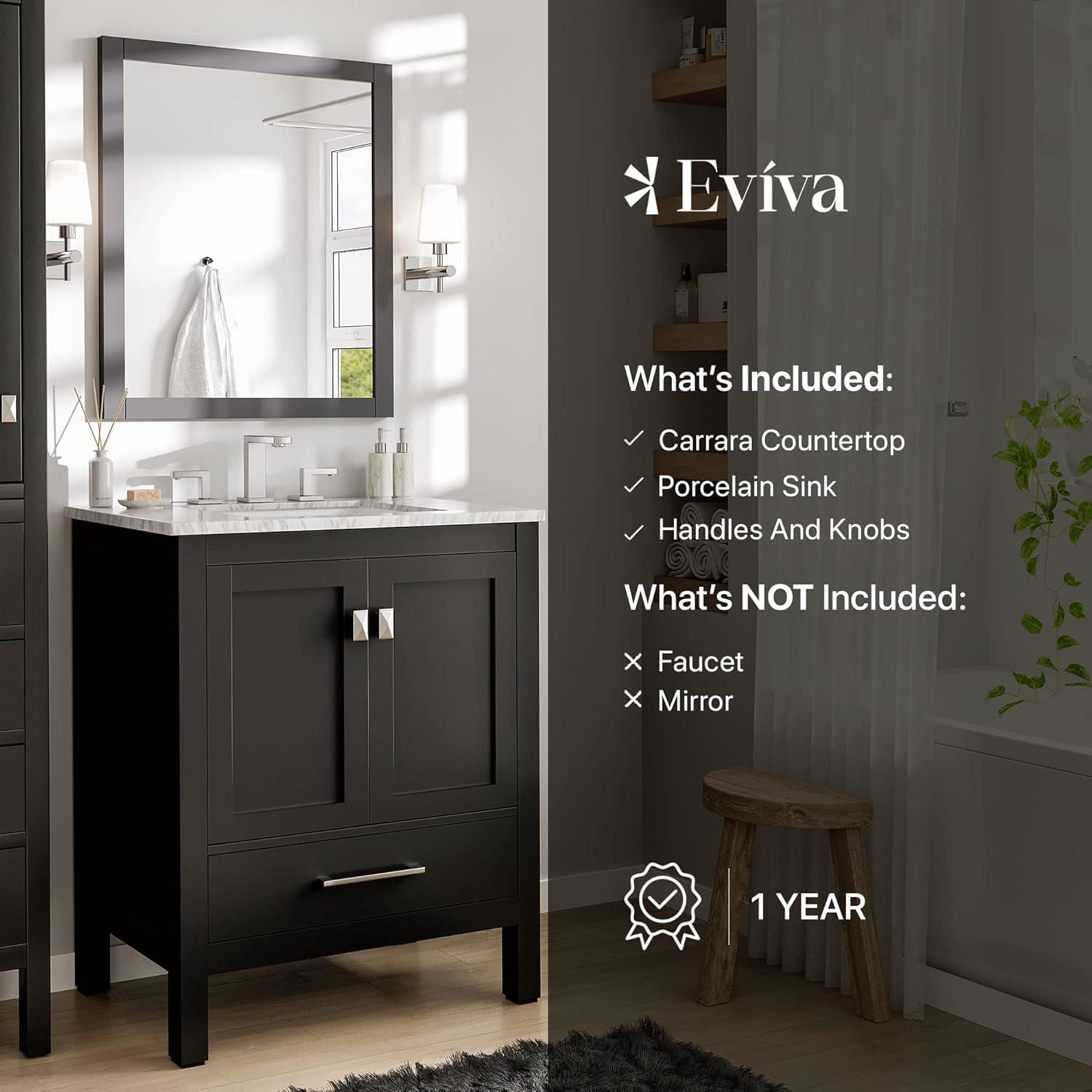 Eviva Aberdeen 30" Espresso Transitional Bathroom Vanity w/ White Carrara Top