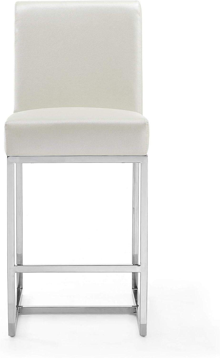 Manhattan Comfort Set of 3 Element Upholstered Stainless Steel Counter Height Barstools Pearl White: Faux Leather, No Assembly Required