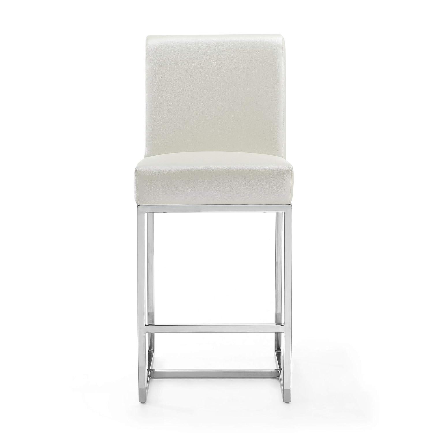 Manhattan Comfort Set of 3 Element Upholstered Stainless Steel Counter Height Barstools Pearl White: Faux Leather, No Assembly Required