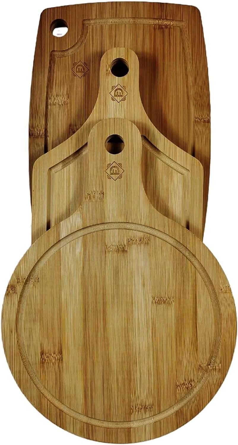 Wooden Cutting Boards For Kitchen - Bamboo Cutting Board Set with Grooves - Chopping Boards for Meat, Vegetables, and Fruits - Ideal for Charcuteries or Cheese Boards - 3-Piece Set