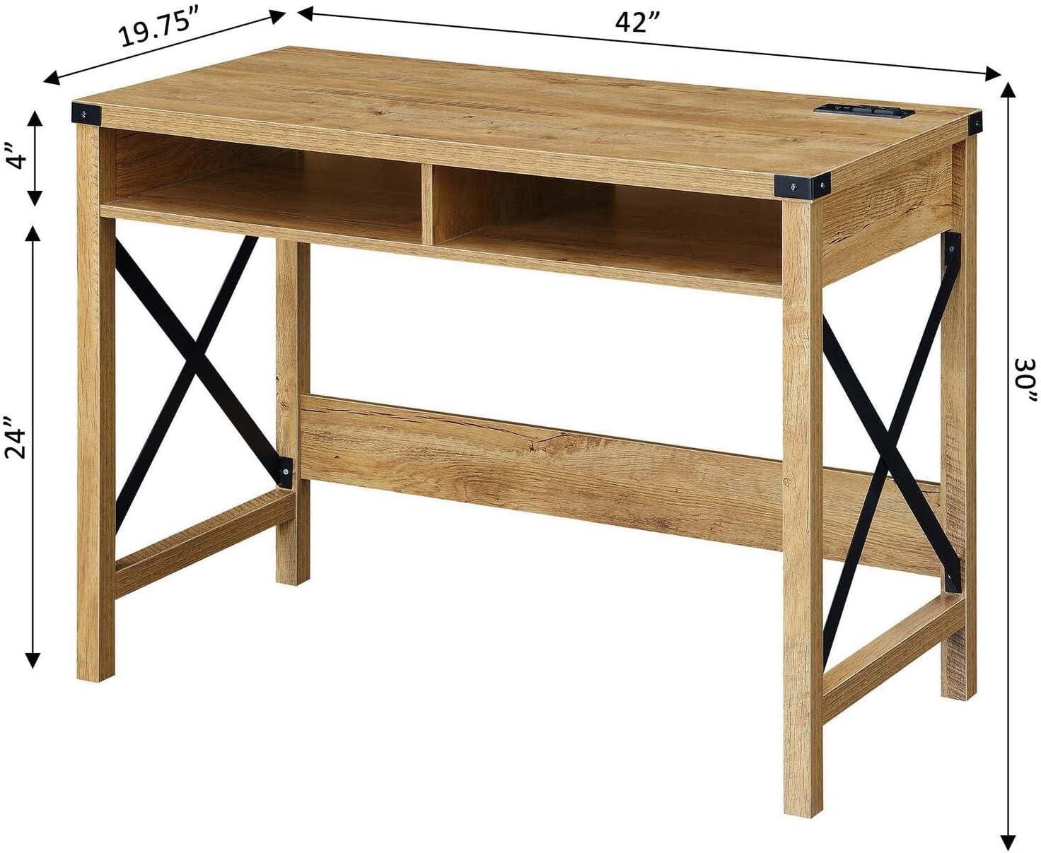 Durango 42-Inch Desk with Charging Station in Light English Oak Wood Finish