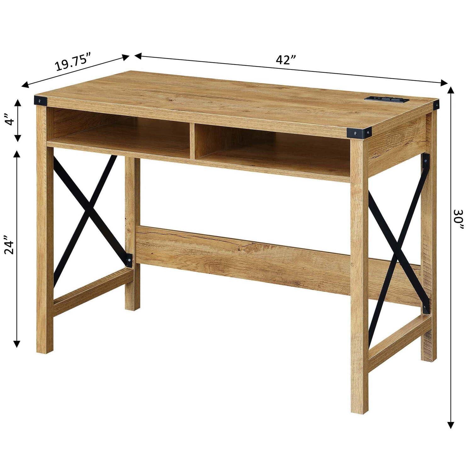 Durango 42-Inch Desk with Charging Station in Light English Oak Wood Finish