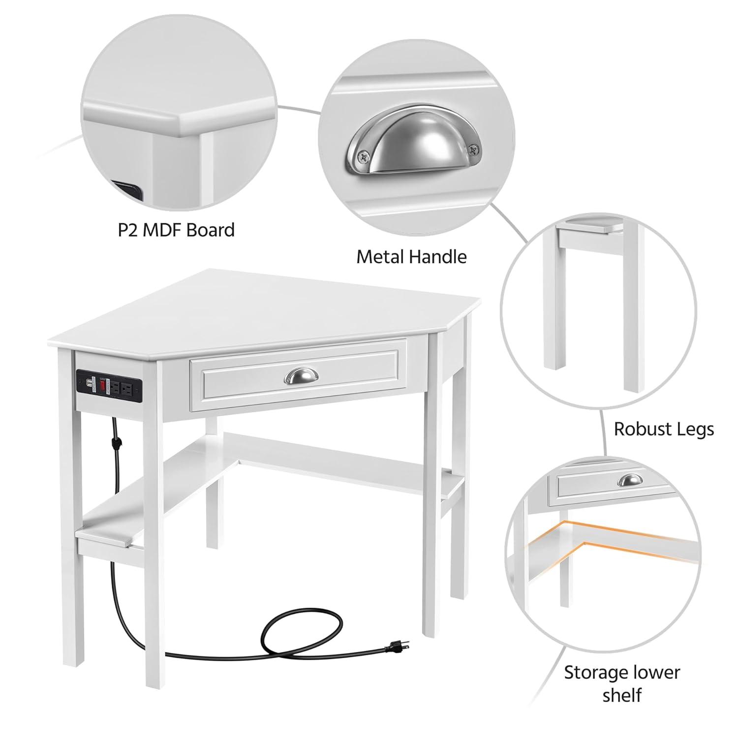 Yaheetech Corner Computer Desk Workstation with Power Outlet White