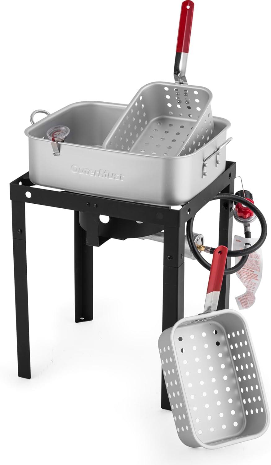 OuterMust Outdoor Propane Rectangular Deep Fryer Kit with 18 qt. Frying Pan & Dual Baskets