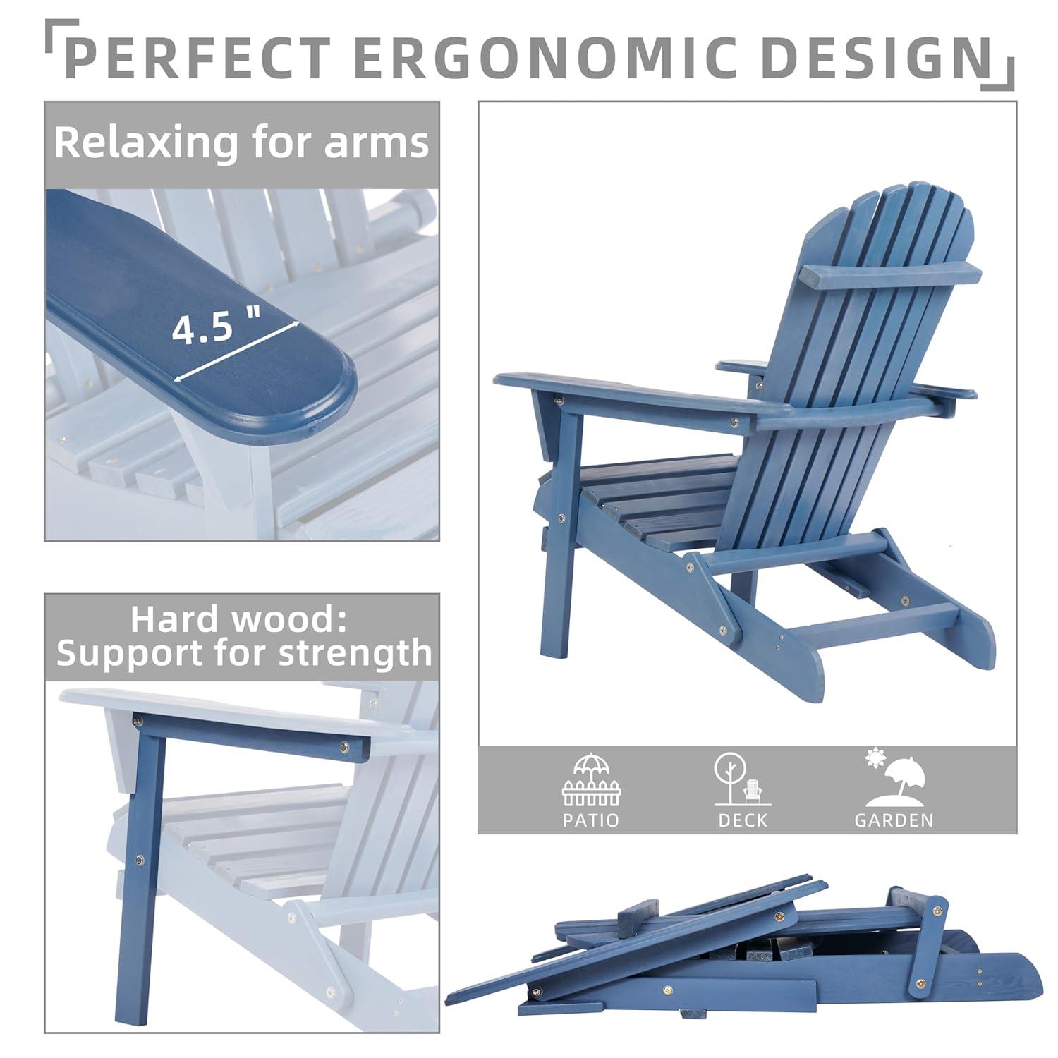 Wooden Folding Adirondack Chair, Half Pre-Assembled Wood Patio Lounge Chair for Outdoor Garden Backyard Porch Pool Deck Firepit