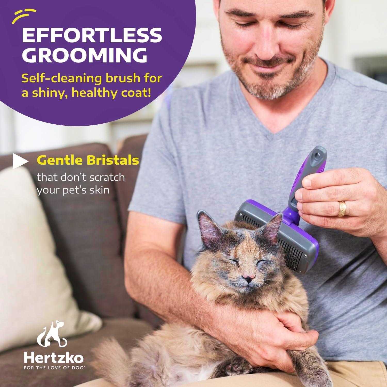 Hertzko Self Cleaning Slicker Brush – Gently Removes Loose Undercoat, Mats and Tangled Hair – Your Dog or Cat Will Love Being Brushed with The Grooming Brush