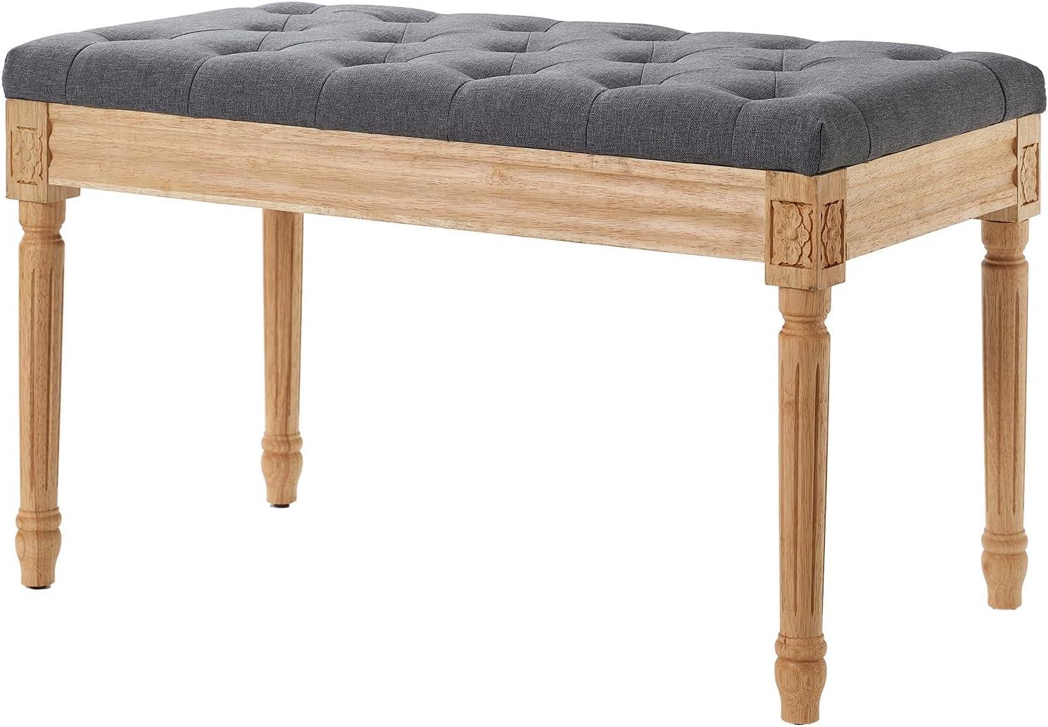 VEVOR Entryway Bench Upholstered Ottoman, Bedroom Bench for End of Bed Foam Padded Cushion & Rubberwood Legs, Tufted Footrest Stool for Dining, Living Room, Hallway, 32 x 16 x 19 Inches, Dark Gray