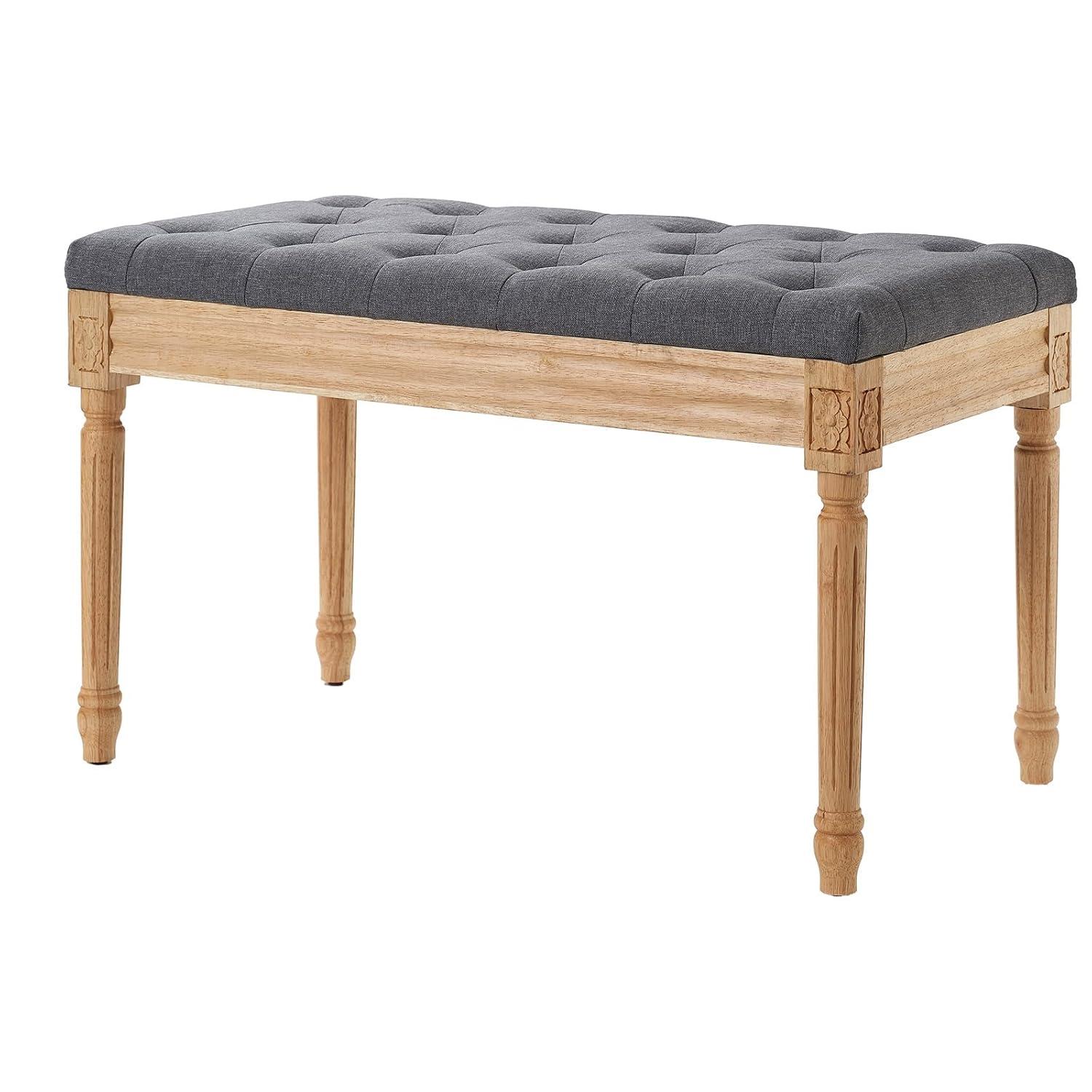 VEVOR Entryway Bench Upholstered Ottoman, Bedroom Bench for End of Bed Foam Padded Cushion & Rubberwood Legs, Tufted Footrest Stool for Dining, Living Room, Hallway, 32 x 16 x 19 Inches, Dark Gray