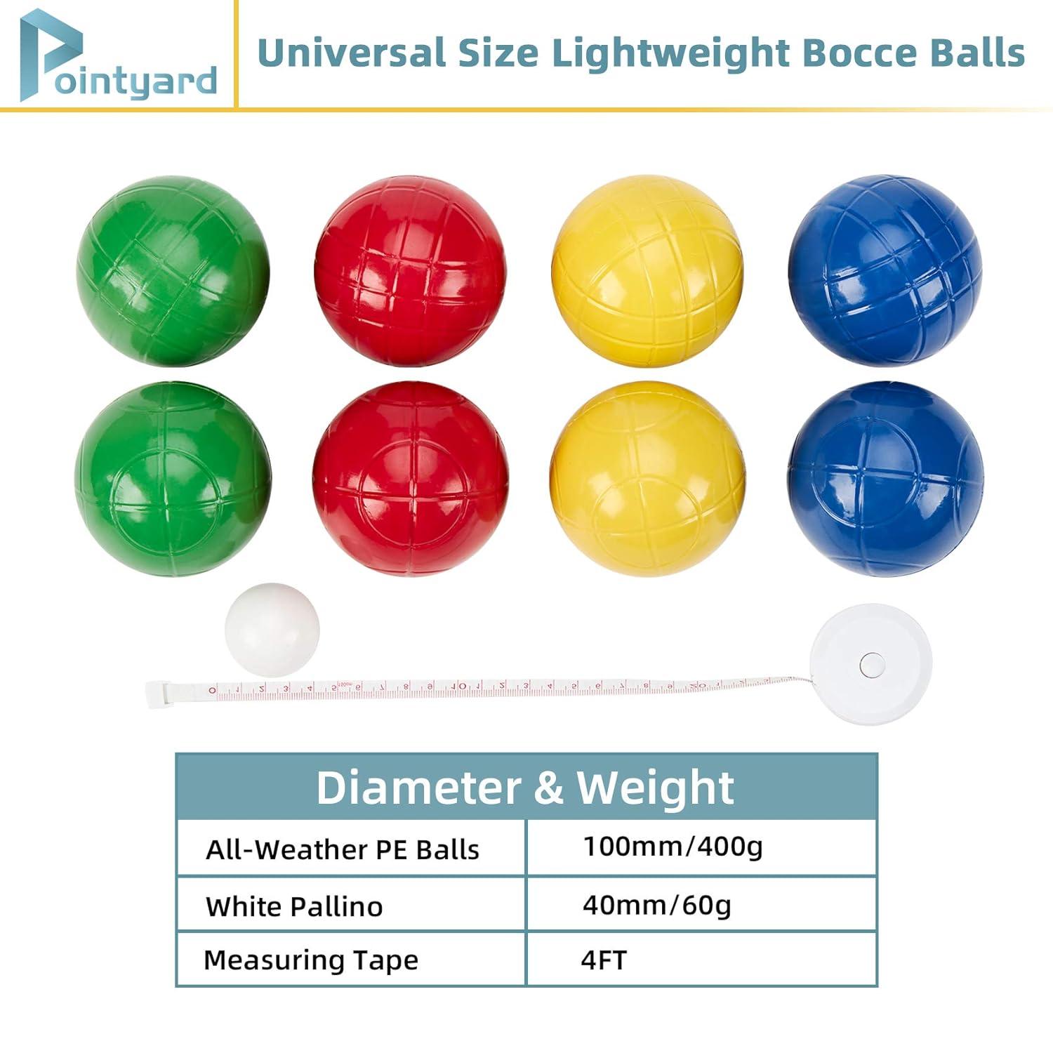 ropoda 90mm Bocce Ball Set, Lighter Bocce Ball for Beginners with 8 Balls, Pallino, Case and Measuring Rope for Backyard/Beach/Lawn, Composite Plastic for Kids Teens Beginners