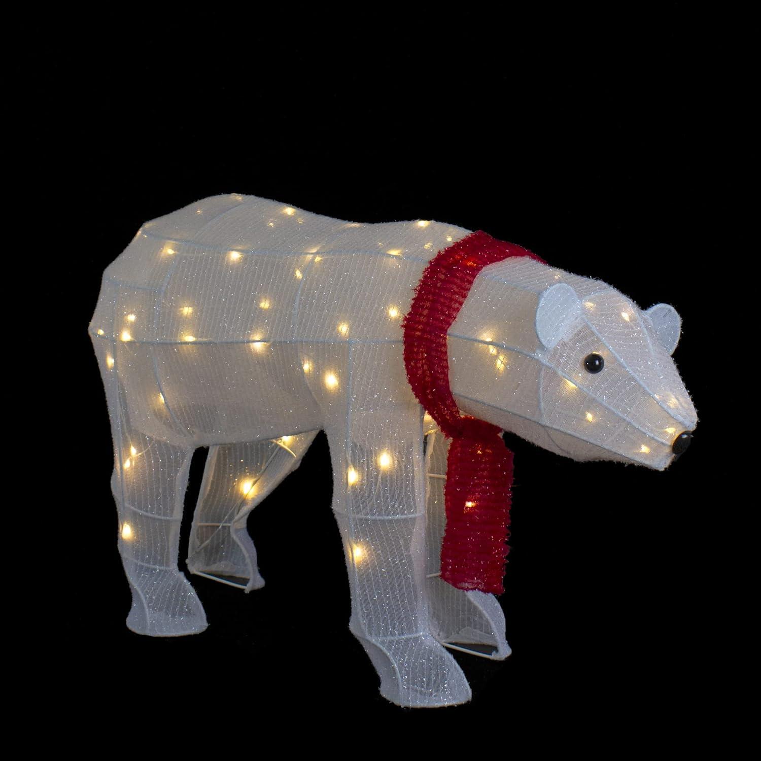 32" LED Lighted Tinsel Polar Bear Outdoor Christmas Decoration