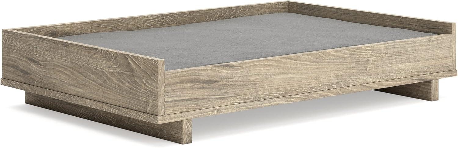 Beige Elevated Wooden Pet Bed with Gray Mat