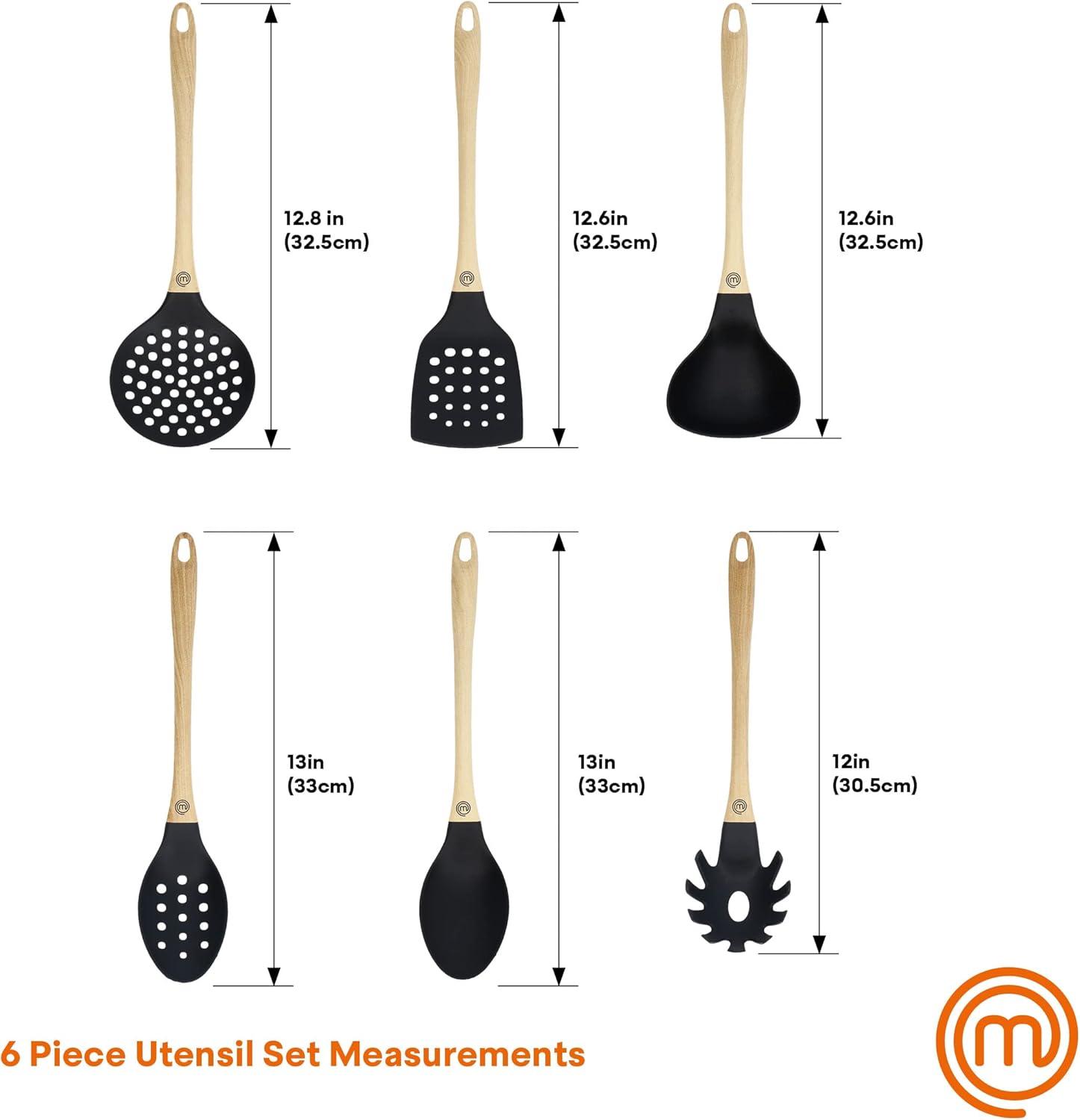 MasterChef 6-Piece Black Nylon Utensil Set with Wooden Handles