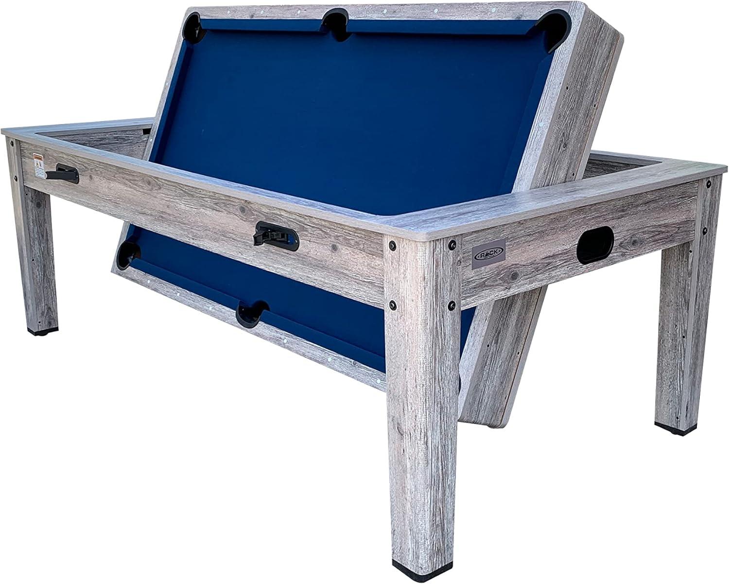 RACK Pool Tables Rack Luxor 7.5-Foot 4-In-1 Multi-Game Swivel Billiard/Pool Table (Blue Felt With 2 Bench)