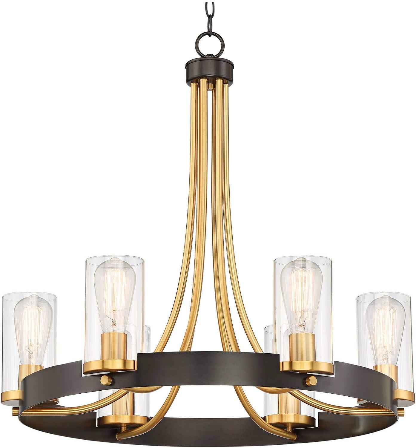 Stiffel Ferrers Dark Bronze Gold Chandelier 26" Wide Clear Glass Shade 6-Light Fixture for Dining Room House Foyer Kitchen Island Entryway Bedroom