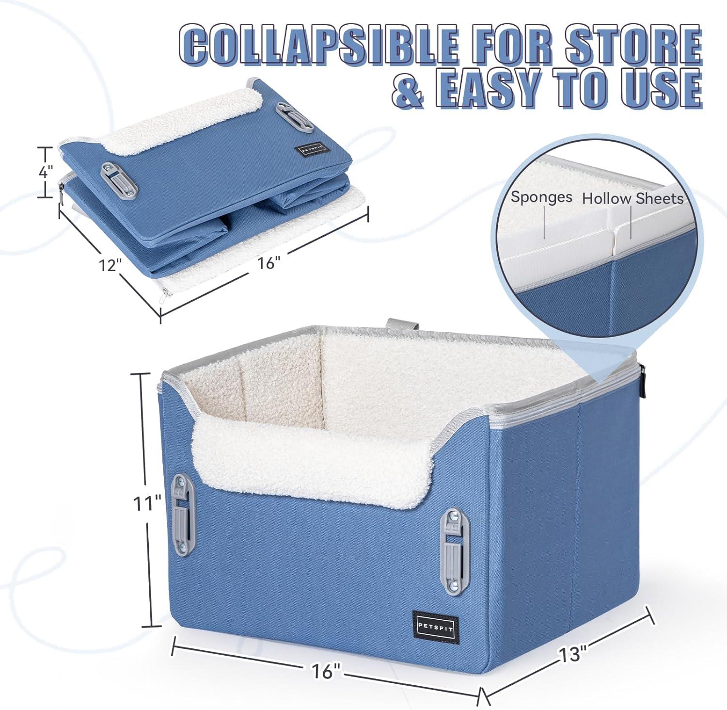 PETSFIT Small Dog Car Seat, Puppy Portable Dog Booster seat for Car with Clip-On Leash, Adjustable Straps Suitable for Small Pets Up to 25lbs ,Navy Blue