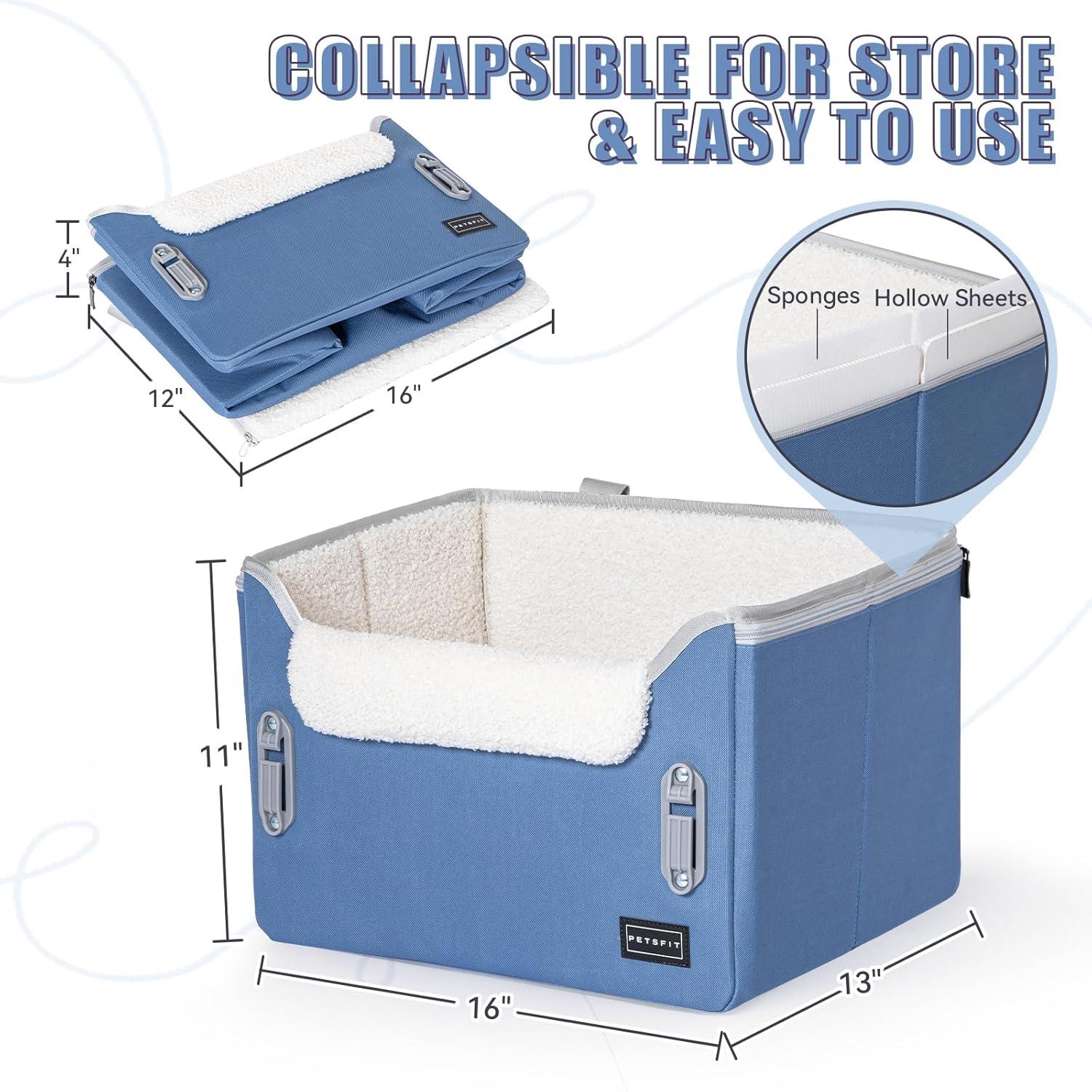 PETSFIT Small Dog Car Seat, Puppy Portable Dog Booster seat for Car with Clip-On Leash, Adjustable Straps Suitable for Small Pets Up to 25lbs ,Navy Blue