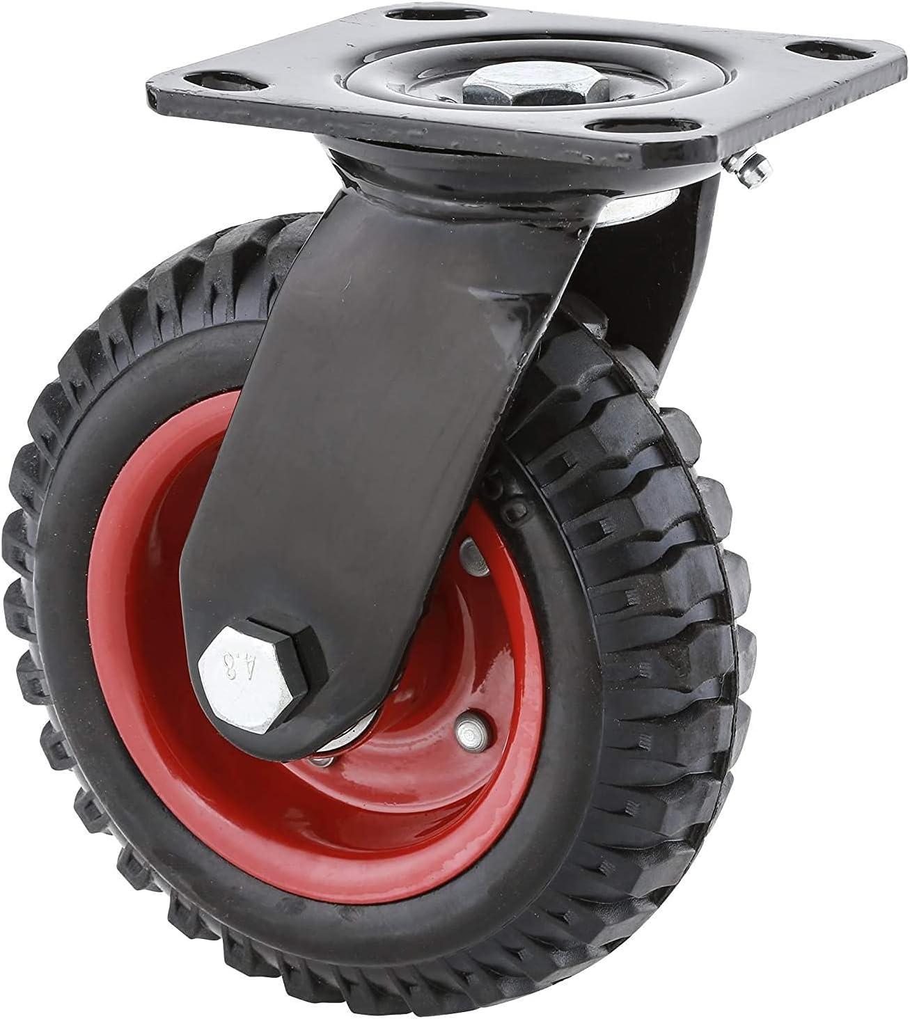 POWERTEC 6 Inch Caster Wheels, Heavy Duty Swivel Plate Casters with Rubber Knobby Tread for Workbench, Dolly, Cart, Trolley, Wagon and Chicken Coop, Large Rubber Castor Wheels (17050)