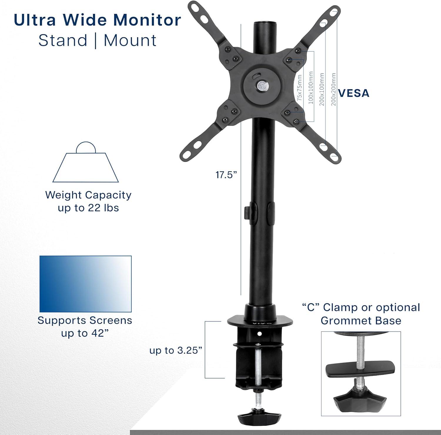 VIVO Black TV & Ultra Wide Screen Monitor Desk Mount Stand for Screens up to 42"