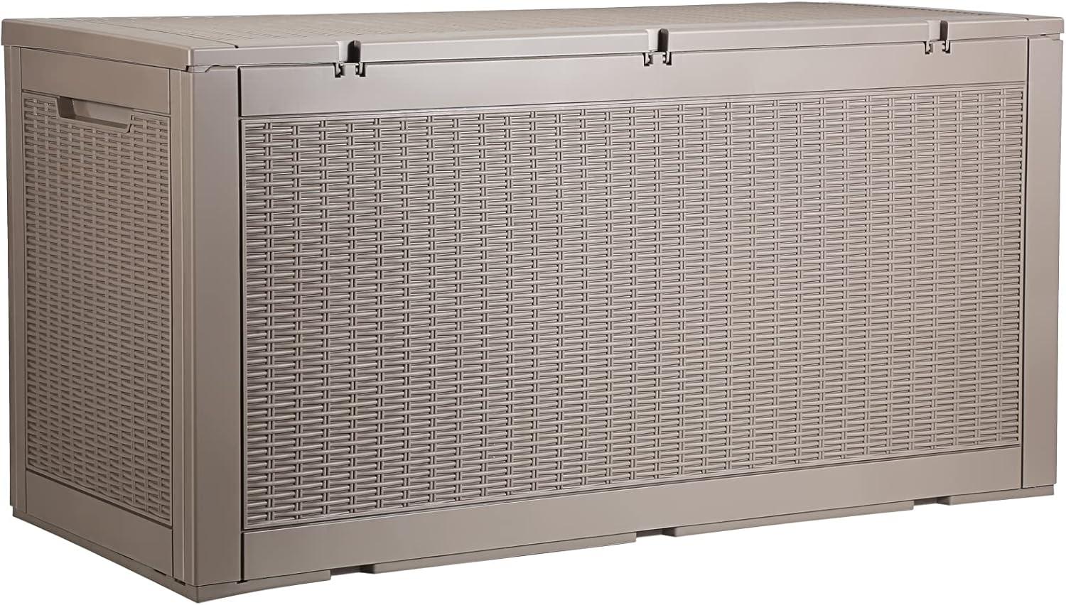 Gray 100 Gallon Lockable Wicker Plastic Deck Box