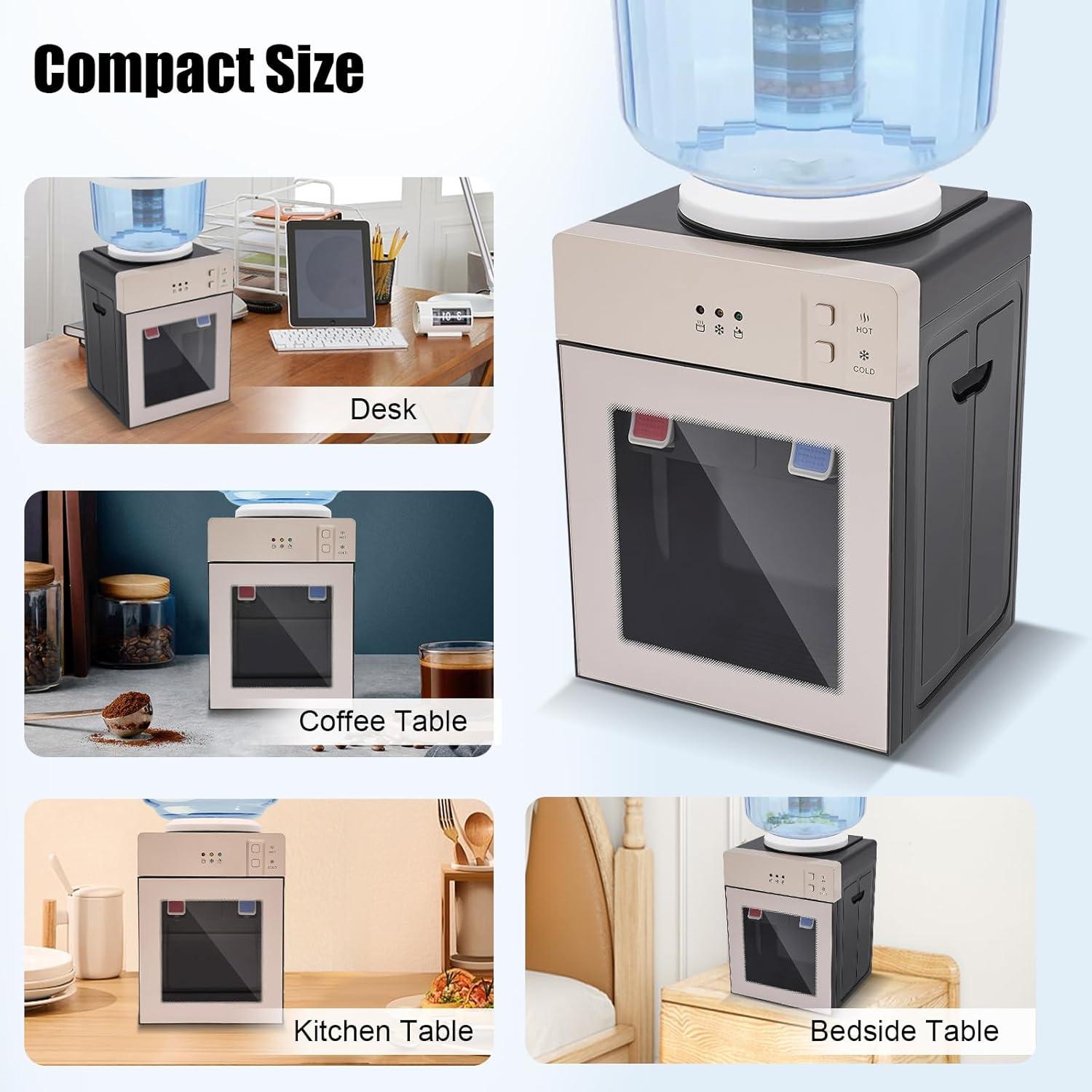 Water Dispenser, 5 Gal Electric Top Loading Countertop Water Cooler Mini Hot & Cold Water Cooler Dispenser for Bedroom, Studio, Office