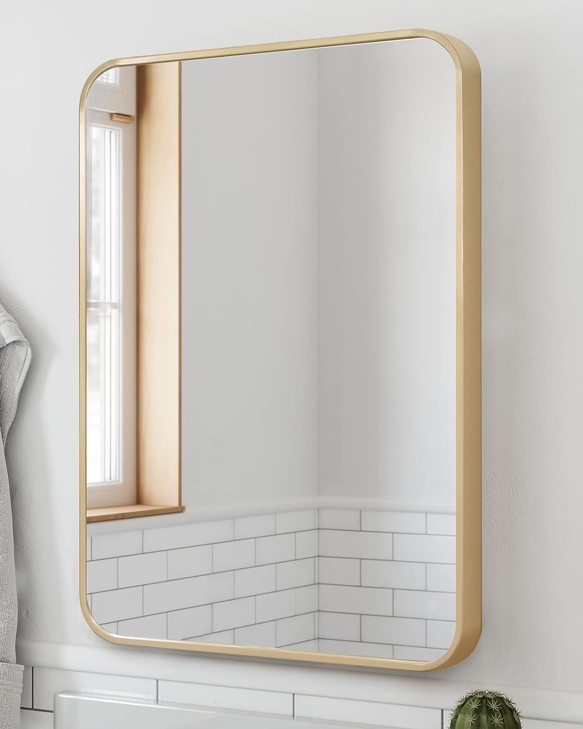 Isla Rectangle Wall Accent Mirror – 30-Inch H X 20-Inch L, Modern Metal Framed – Living Room, Bedroom, Bathroom Vanity Mirror – Gold – Design House, 596510-GLD