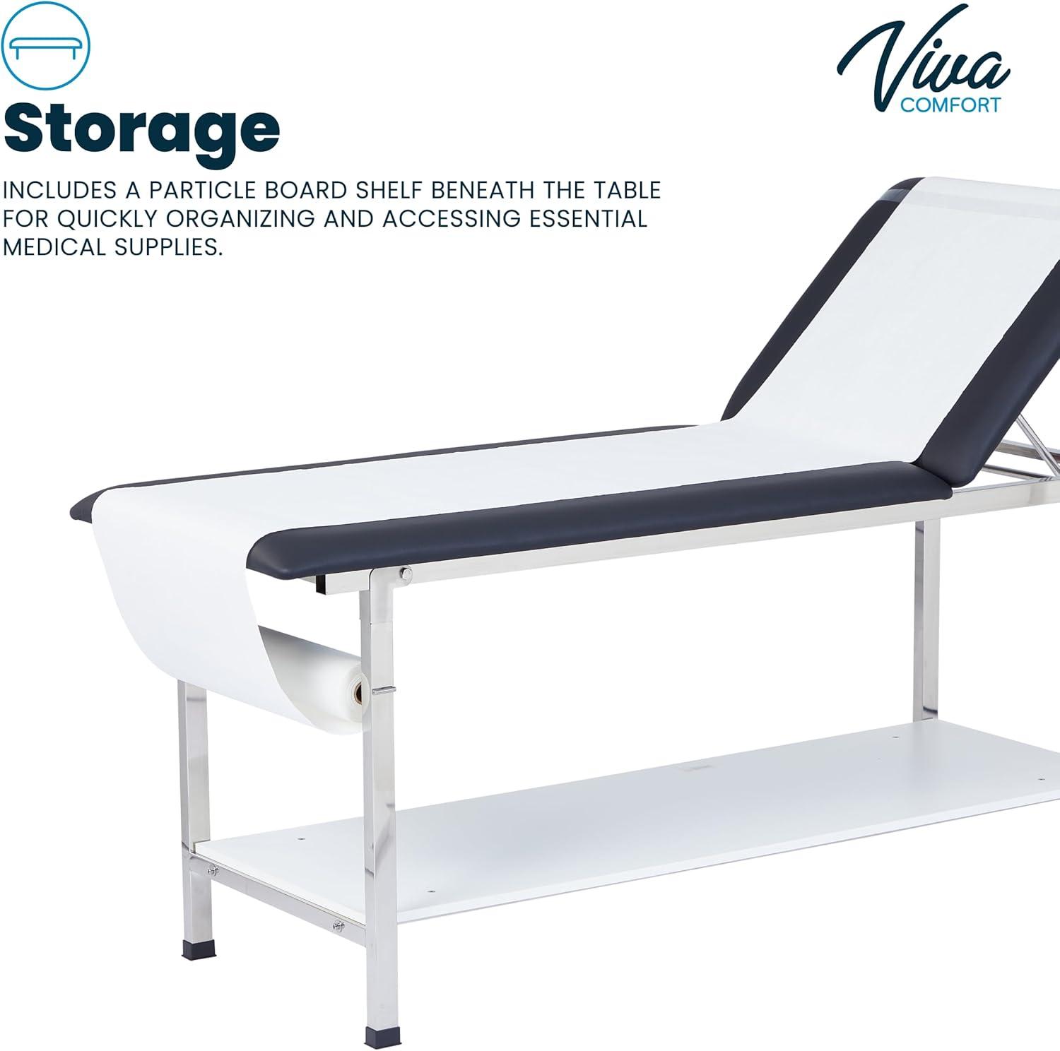 Black Leather and Stainless Steel Adjustable Medical Exam Table