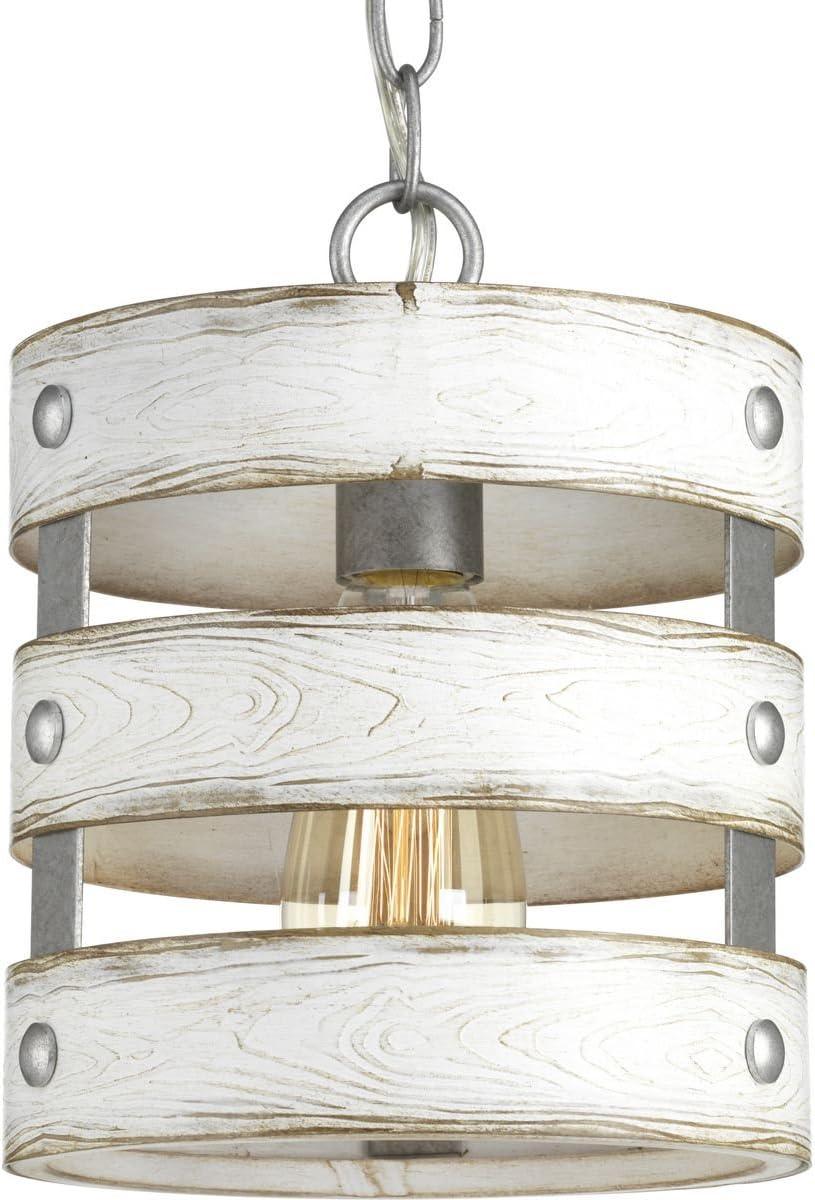 Progress Lighting Gulliver 1-Light Wall Sconce, Galvanized, Open Design, Wood Grained Texture, Canopy Included