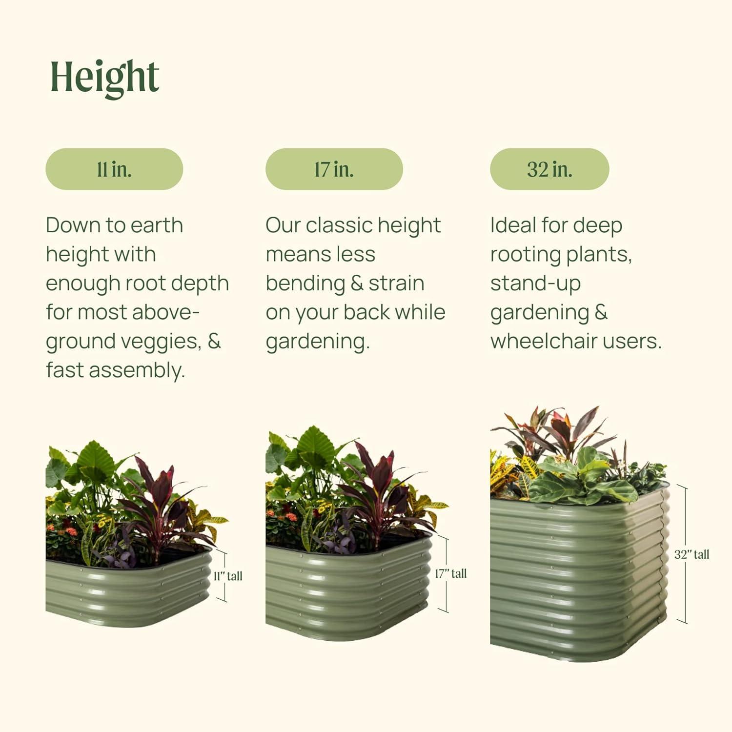 17" Tall 10 In 1 Modular Metal Outdoor Raised Garden Bed