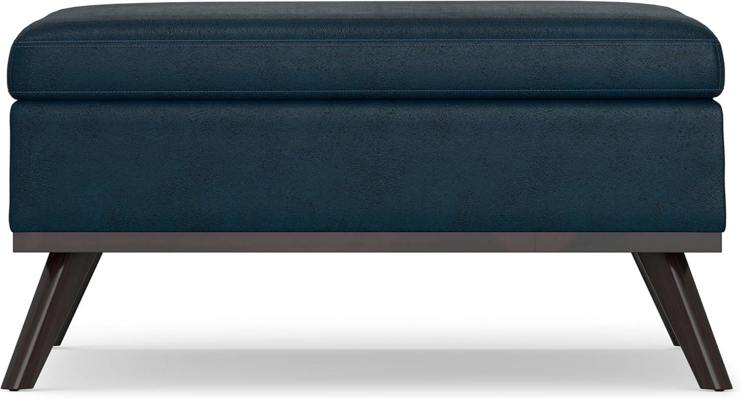 Simpli Home Owen 36"W Upholstered Square Coffee Table Storage Ottoman with Lift Top and Solid Wood Legs