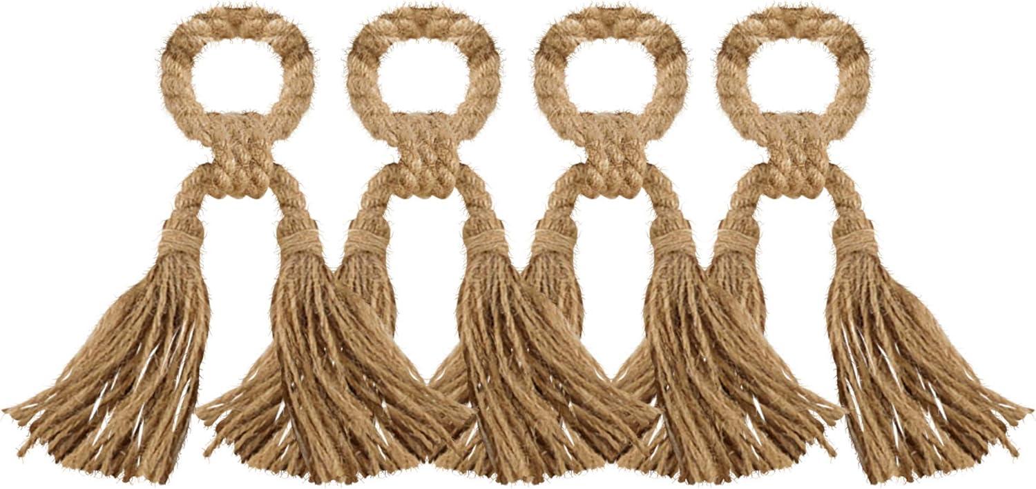 Natural Jute Tassel Napkin Rings Set of 4