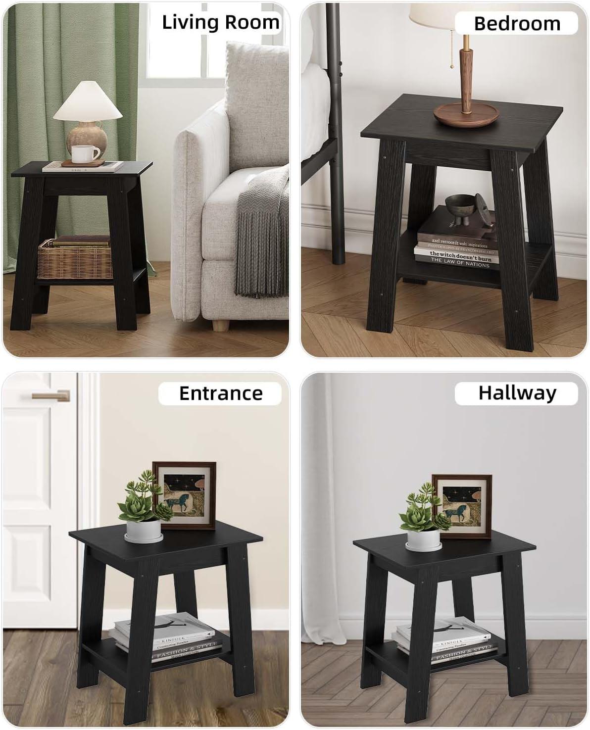 Nasitip 2-Tier End Table, Small Side Table, Nightstand with Storage Shelf, Narrow Side Table for Small Spaces(White)