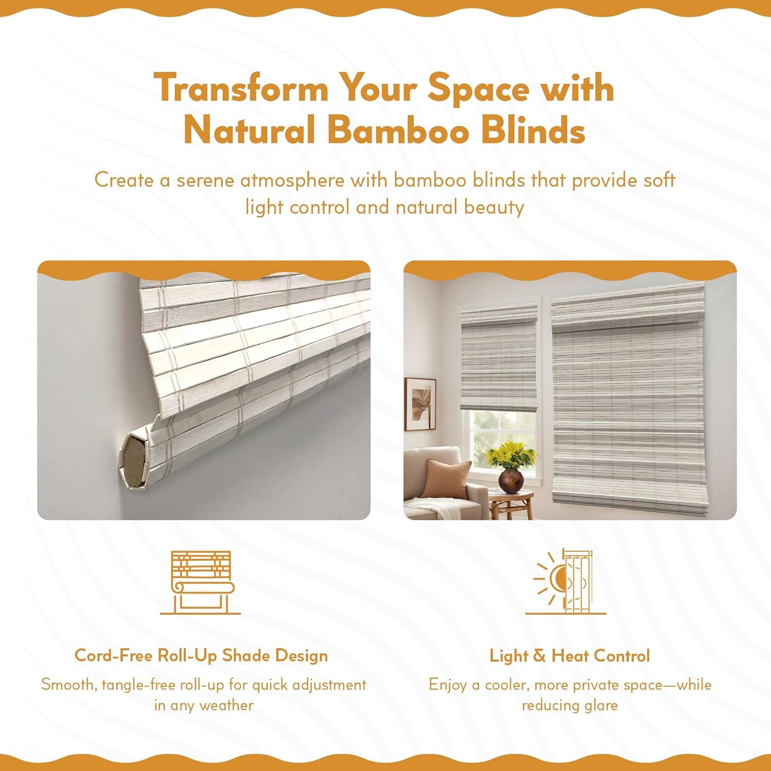 Radiance Brooklyn 23-in Cordless White Distressed Bamboo Roman Shade