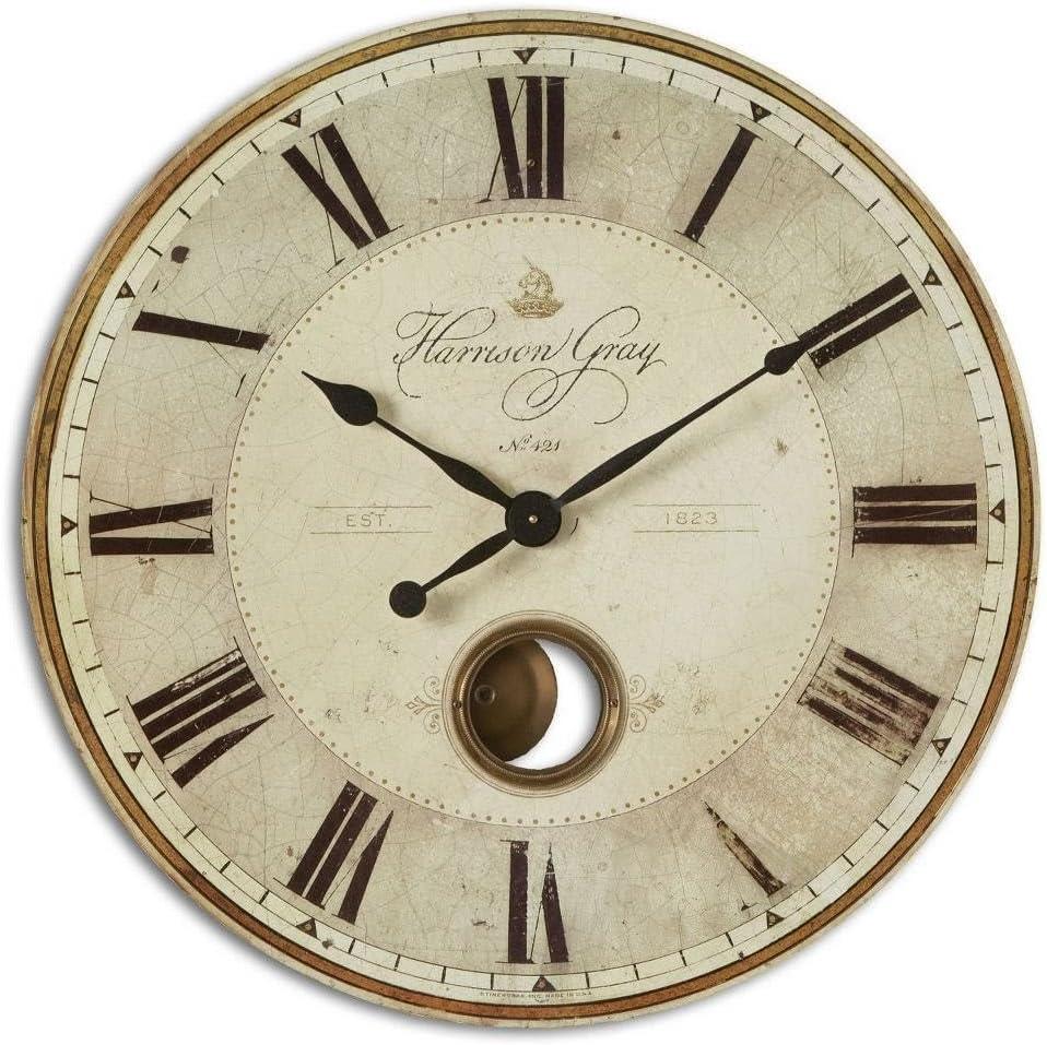 Harrison Oversized Beige Rustic Round Wall Clock