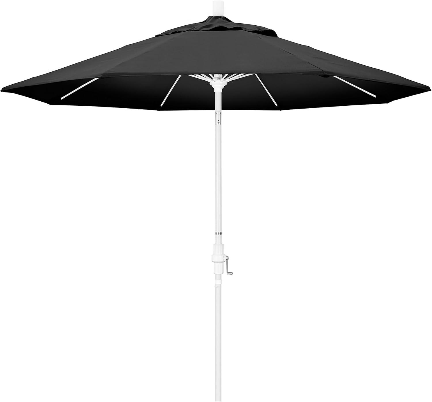California Umbrella 9 Ft. Octagonal Aluminum Collar Tilt Patio Umbrella W/ Crank Lift & Fiberglass Ribs - Matted White Frame / Olefin Black Canopy