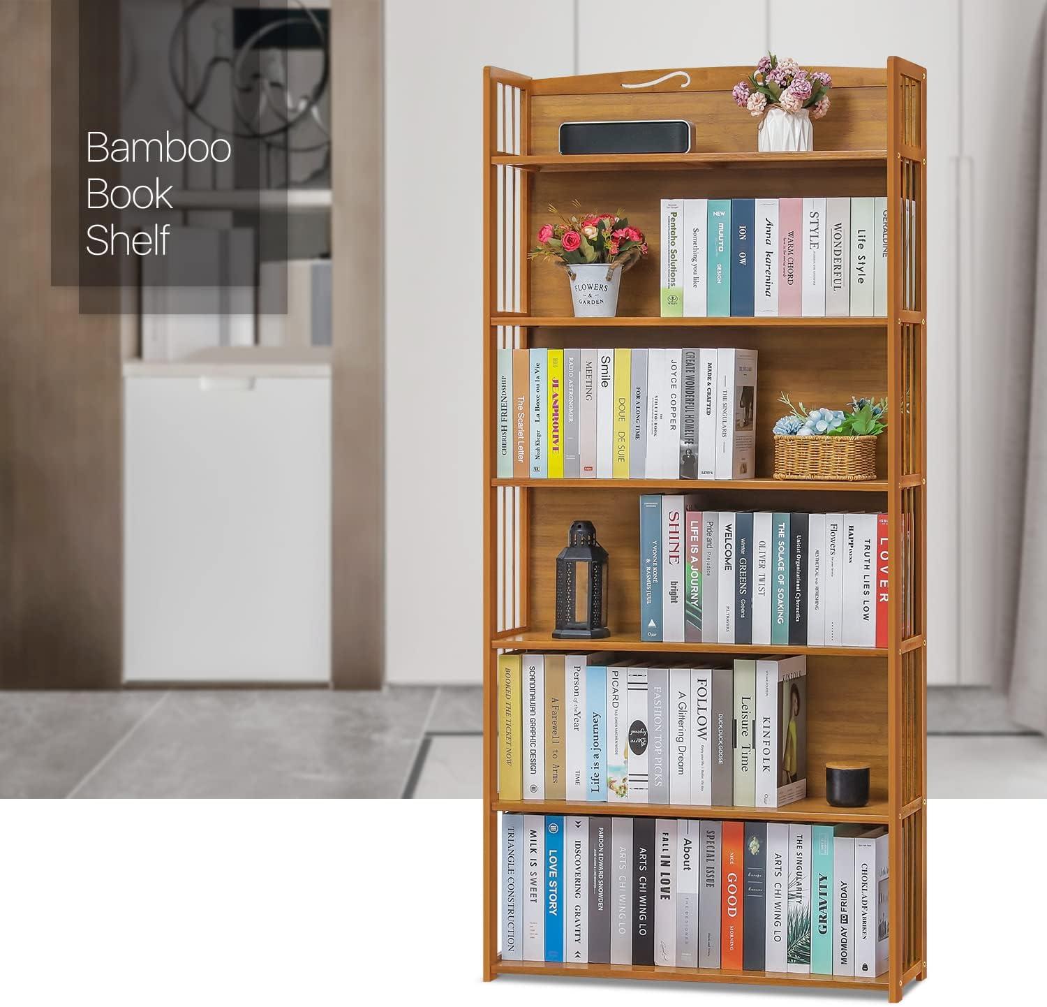 MoNiBloom Bamboo 6 Shelves Modern Bookshelf, Open Bookcase Shelves Organizer Rack, Natural, for Home